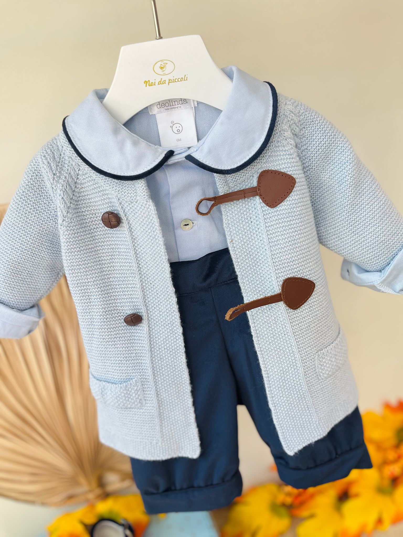 SALOPETTE IN VELLUTO CON CAMICIA E GOLFINO BLU NAVY - Noi da piccoli