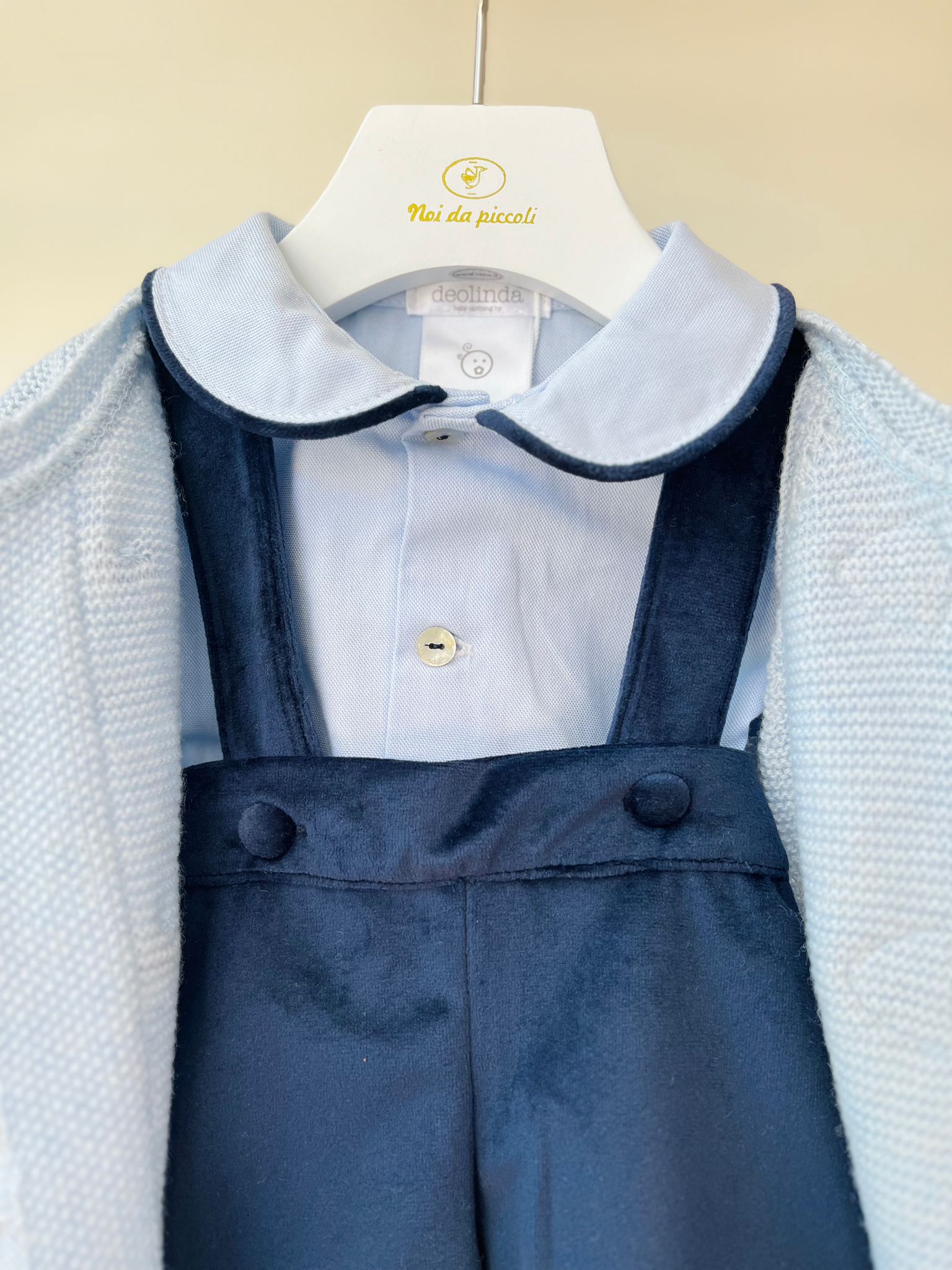 SALOPETTE IN VELLUTO CON CAMICIA E GOLFINO BLU NAVY - Noi da piccoli