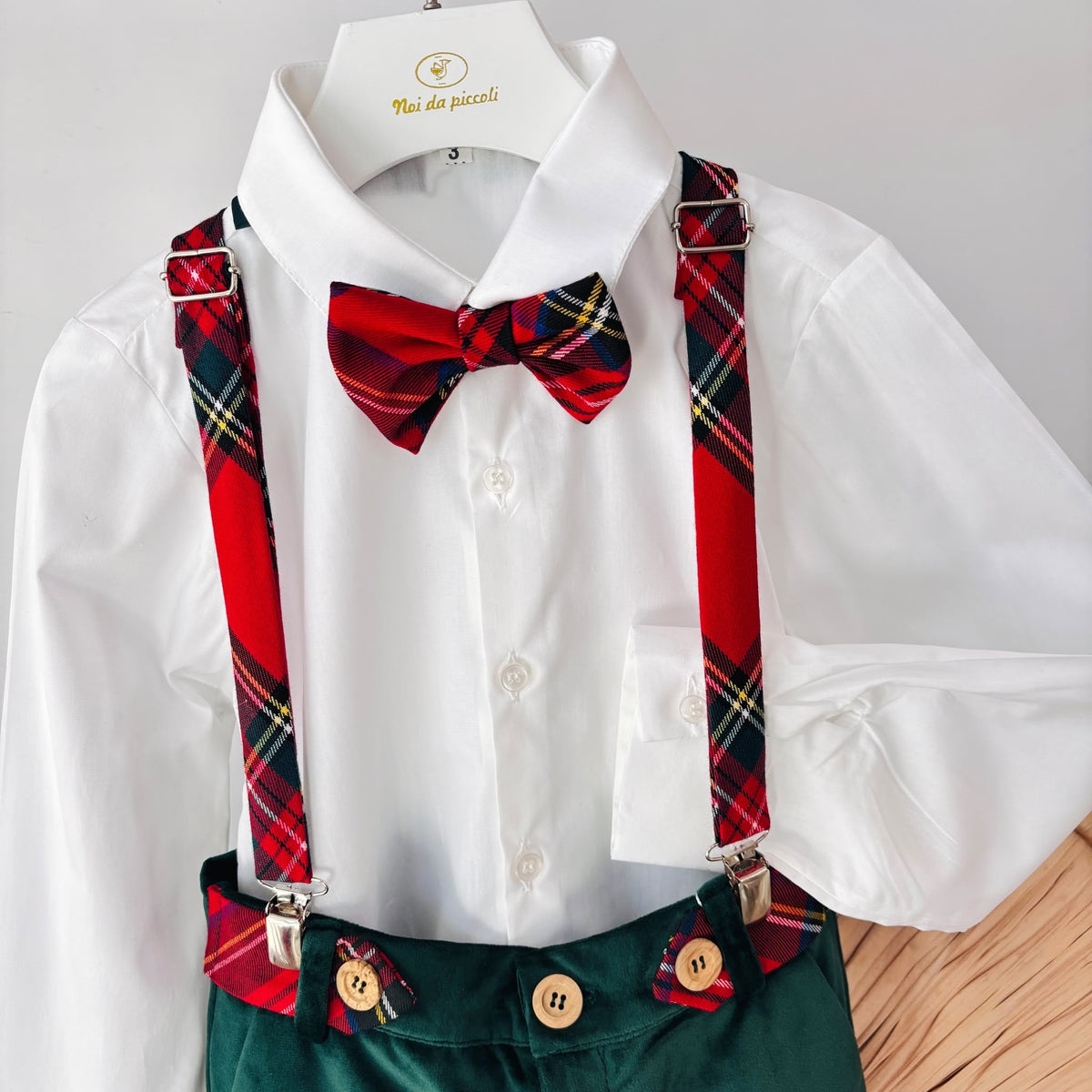 SALOPETTE in velluto con dettagli tartan VERDE - Noi da piccoli