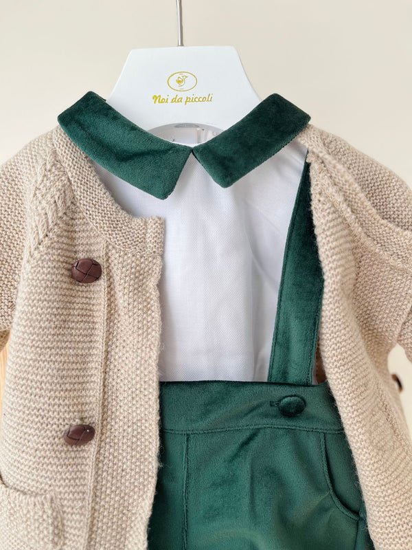 SALOPETTE IN VELLUTO E CAMICIA CON COLLETTO VERDE E GOLFINO BIANCO VERDE - Noi da piccoli
