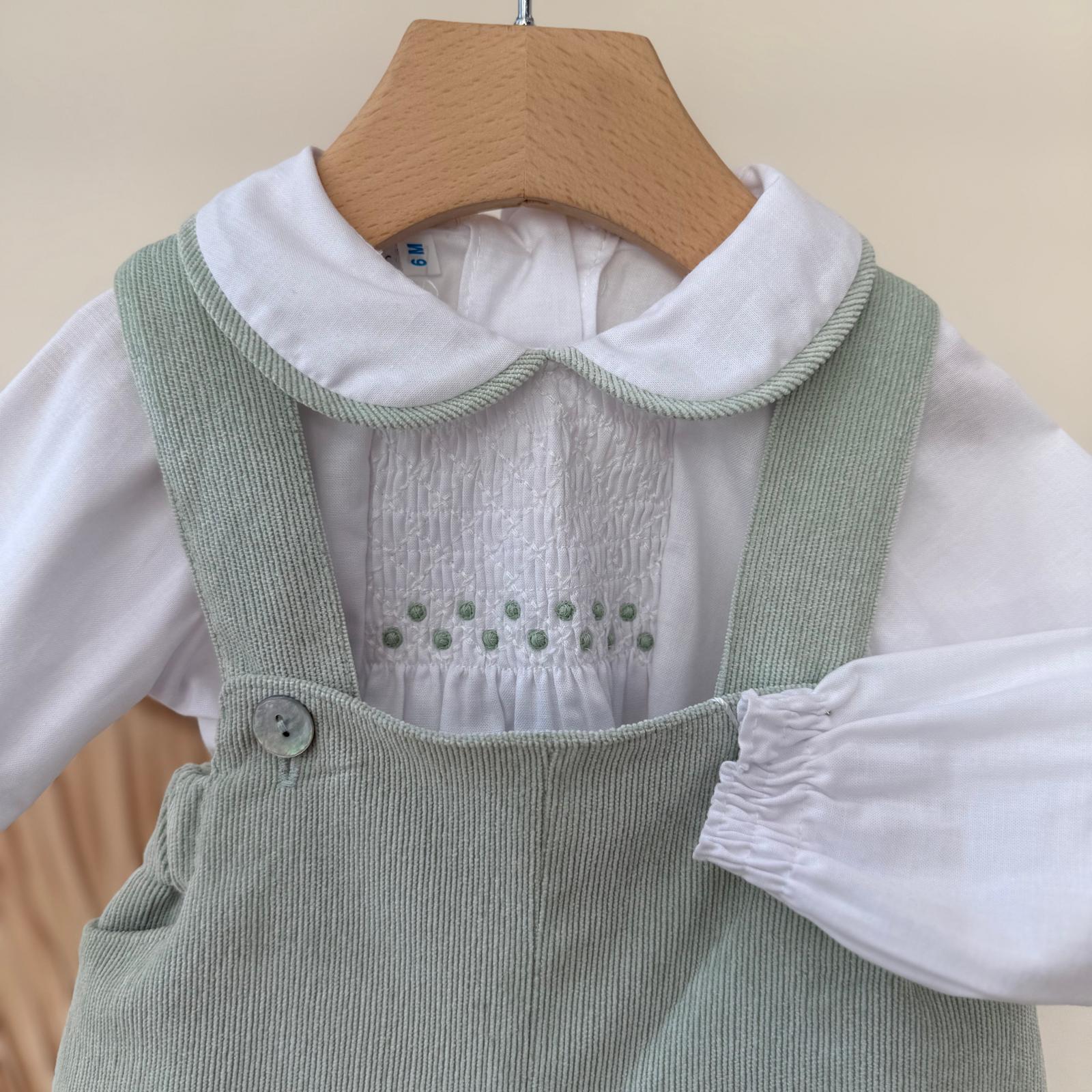 SALOPETTE MILLE RIGHE VELLUTINO CON CAMICINA VERDE - Noi da piccoli