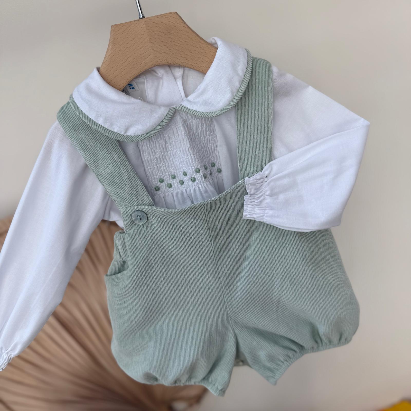 SALOPETTE MILLE RIGHE VELLUTINO CON CAMICINA VERDE - Noi da piccoli