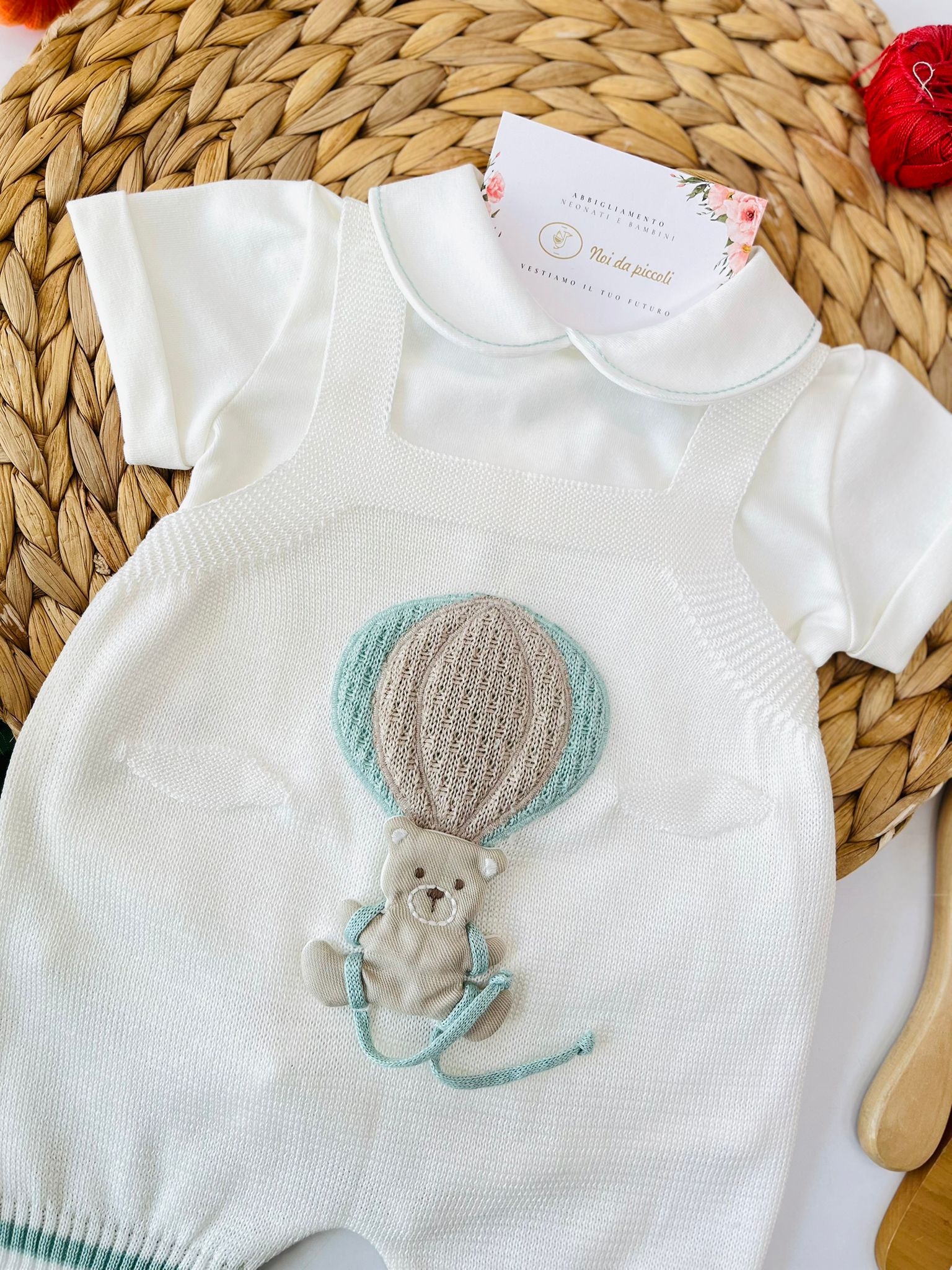 SALOPETTE MONGOLFIERA 100% FILO DI COTONE VERDE SALVIA - Noi da piccoli