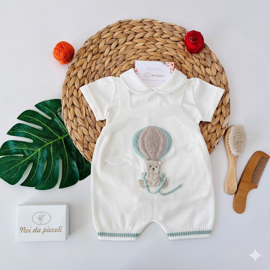 SALOPETTE MONGOLFIERA 100% FILO DI COTONE VERDE SALVIA - Noi da piccoli