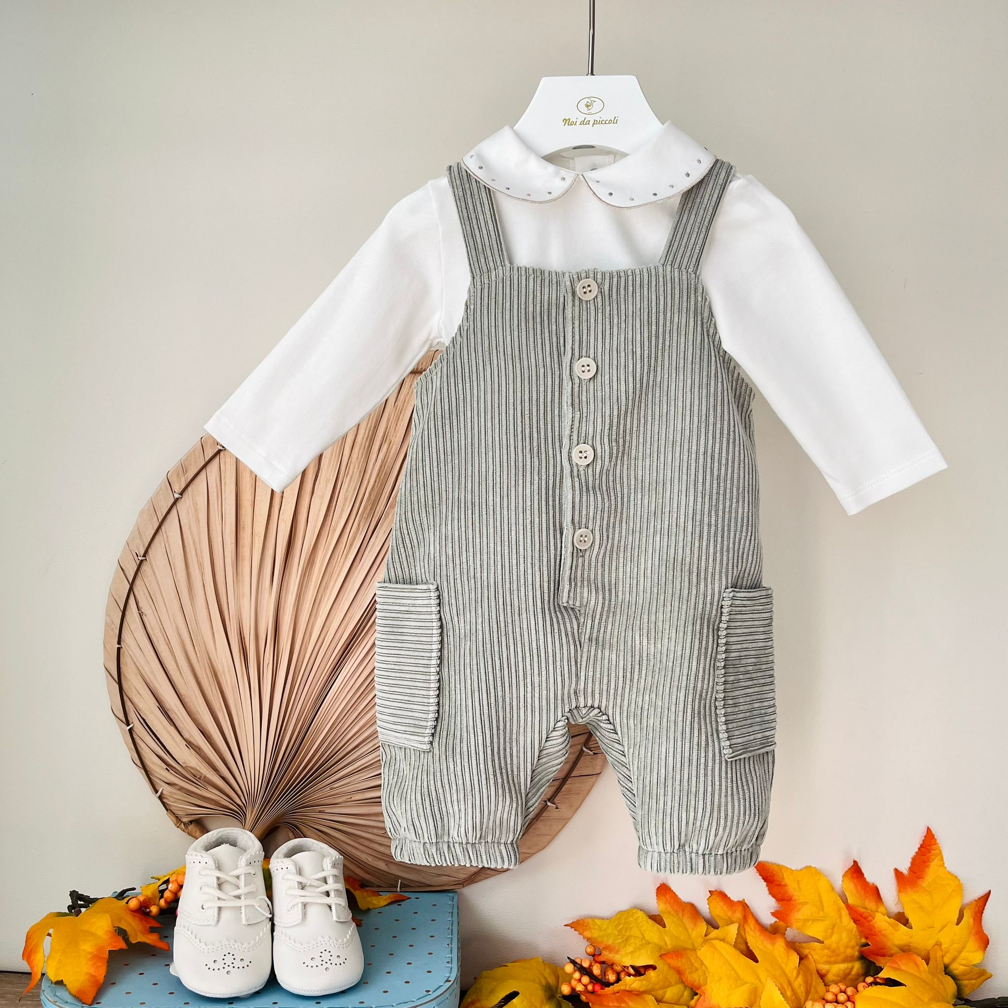 SALOPETTE VELLUTO A COSTINE CON BODY VERDE - Noi da piccoli