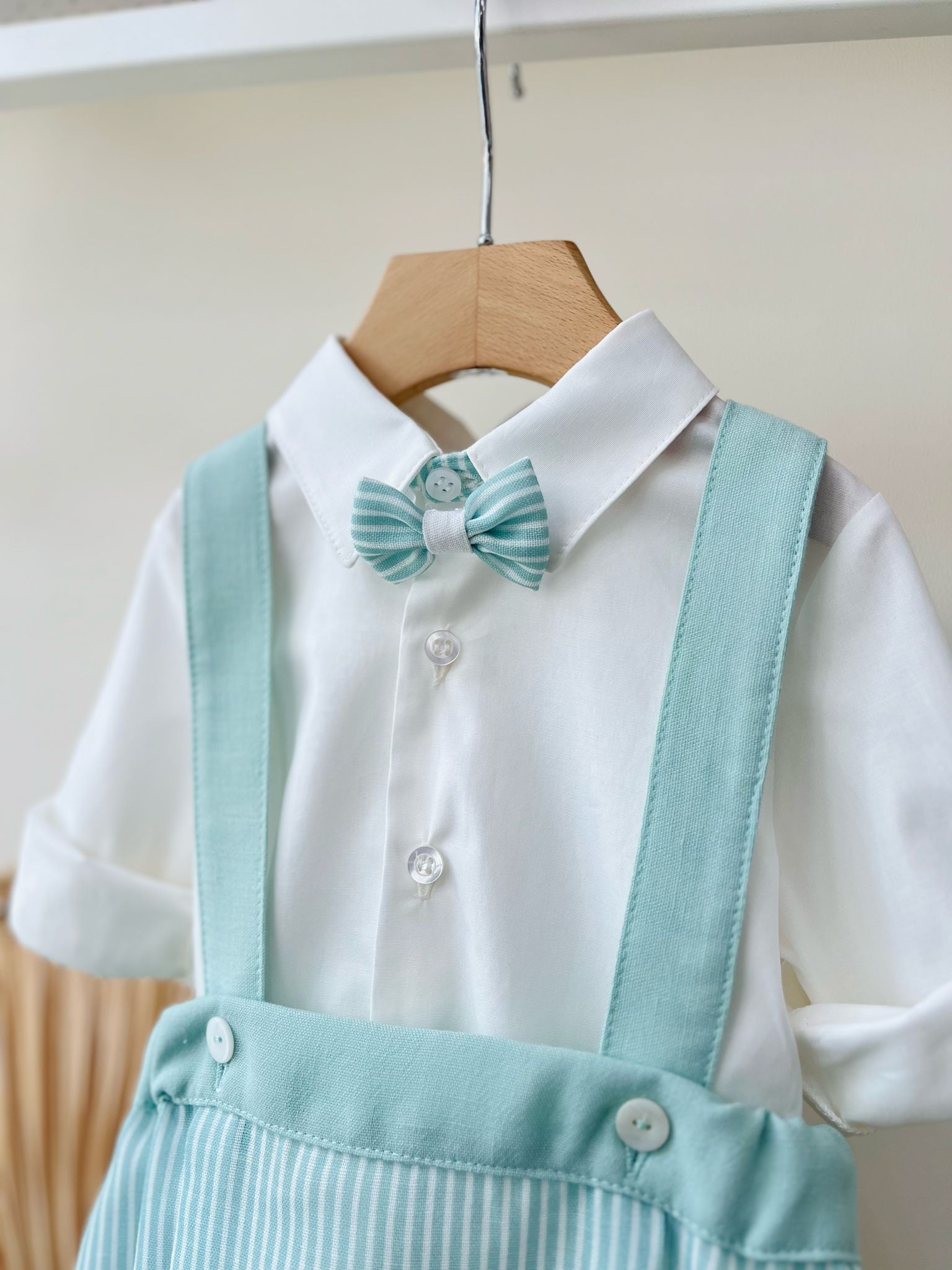 SALOPETTE VERDE MENTA A RIGHE - Noi da piccoli