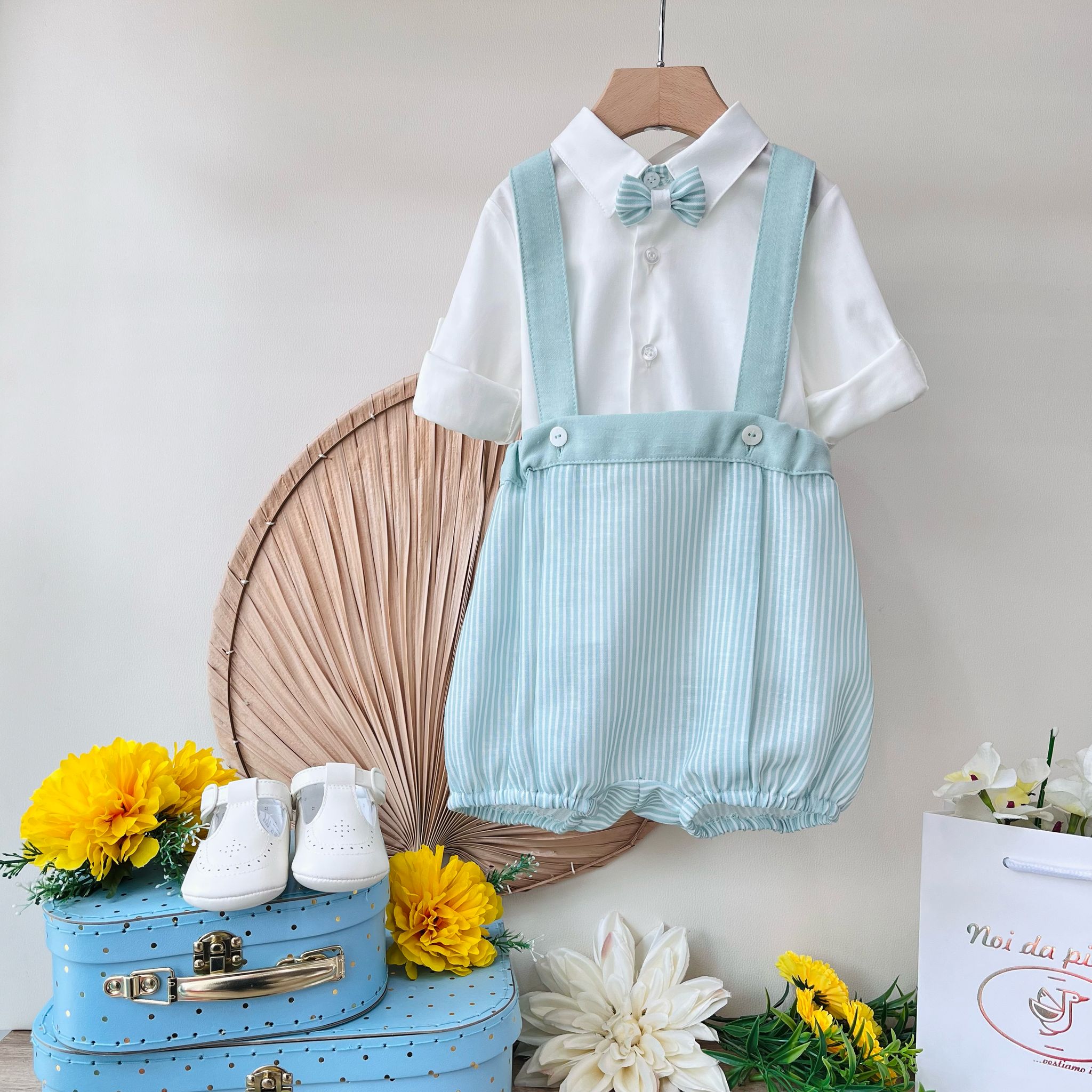 SALOPETTE VERDE MENTA A RIGHE - Noi da piccoli