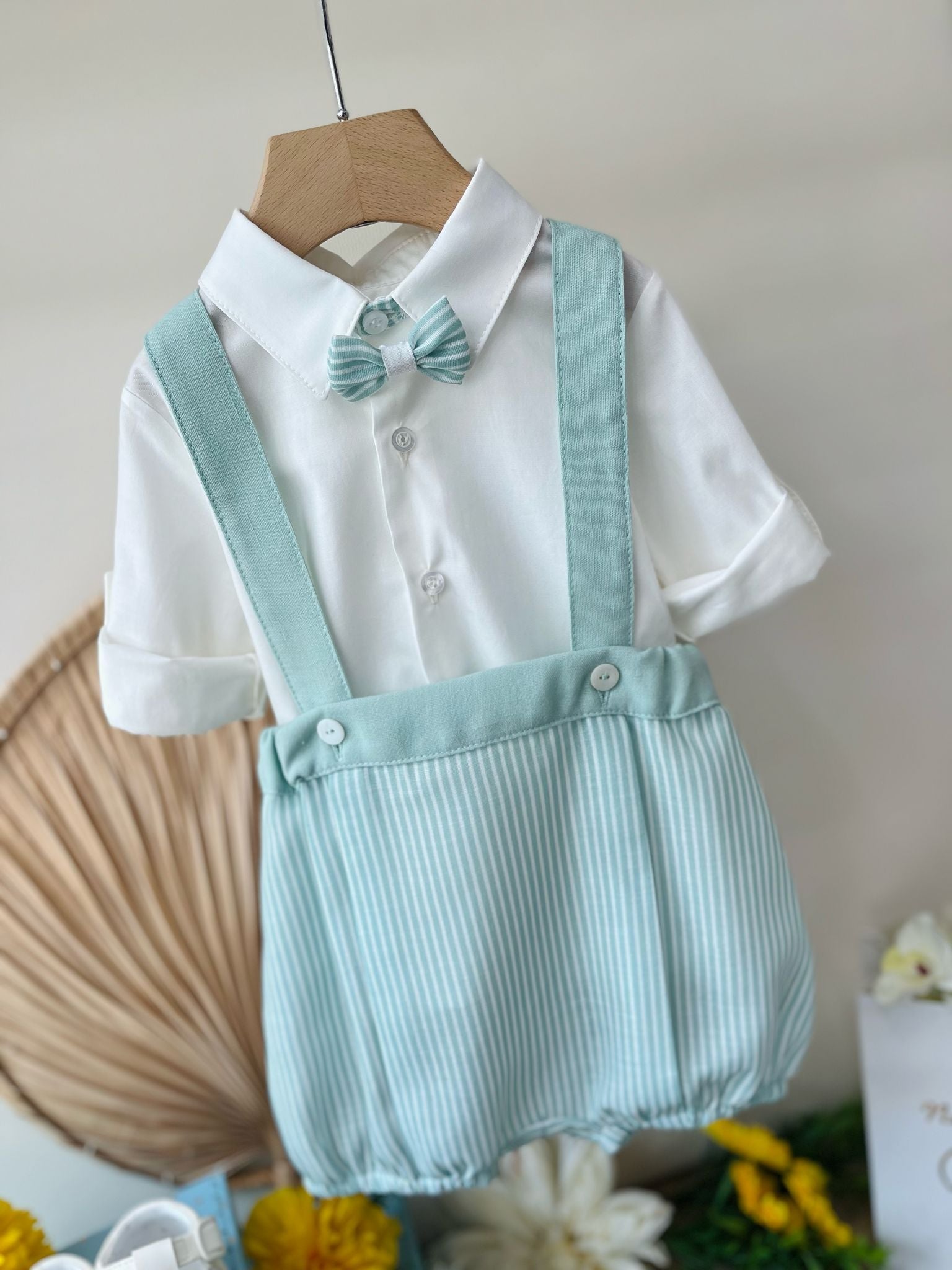 SALOPETTE VERDE MENTA A RIGHE - Noi da piccoli