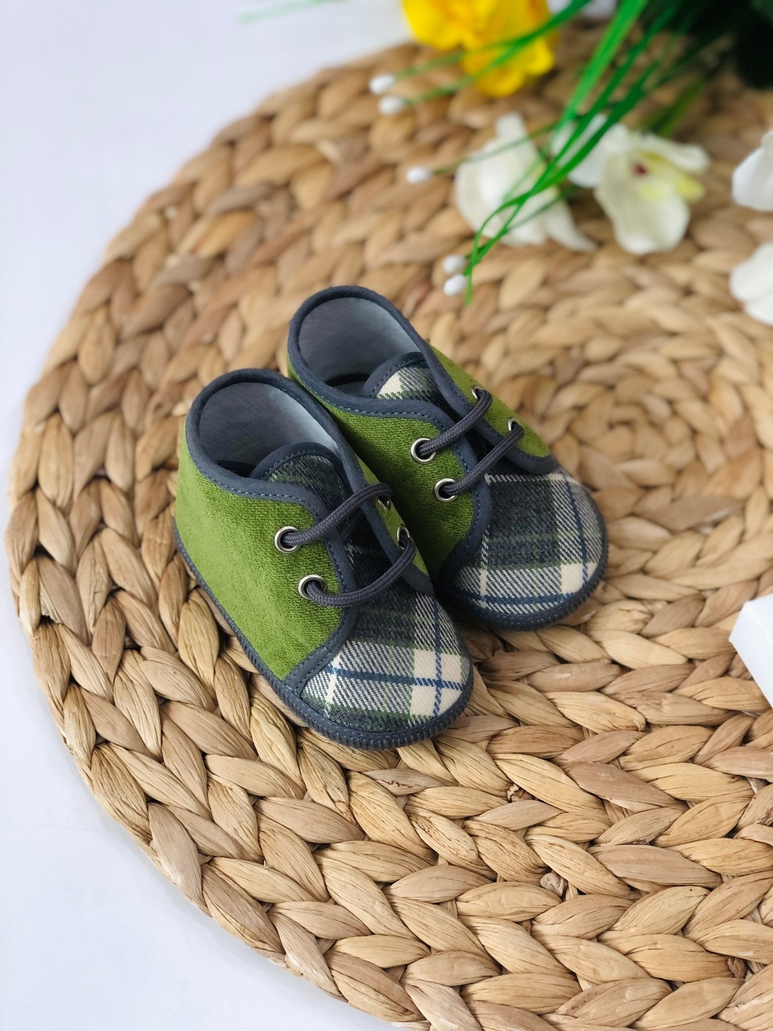 SCARPA VERDE VELLUTO E QUADRI - Noi da piccoli