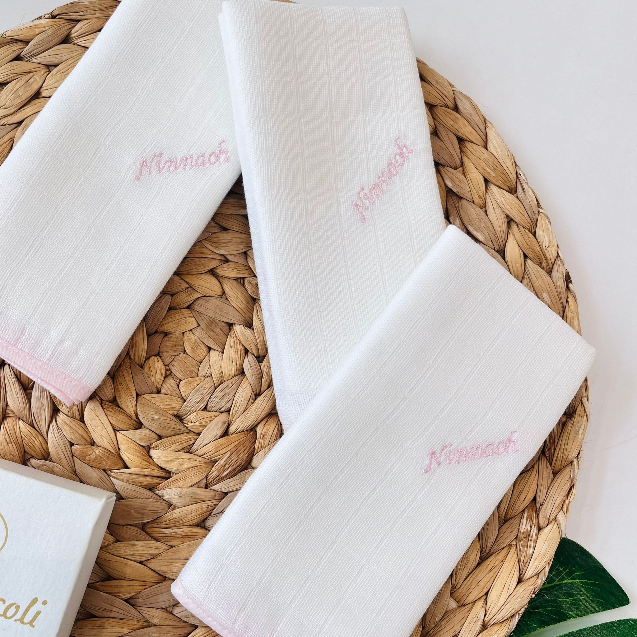 SET 3 MUSSOLE GARZA DI COTONE BIANCO ROSA - Noi da piccoli