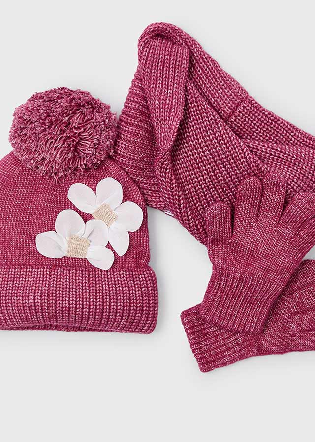 SET 3 Z CON FIORELLINI E POMPON CILIEGIA - Noi da piccoli