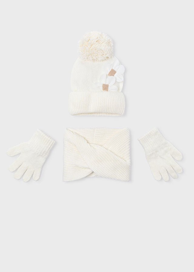 SET 3 Z CON FIORELLINI E POMPON CRUDO - Noi da piccoli