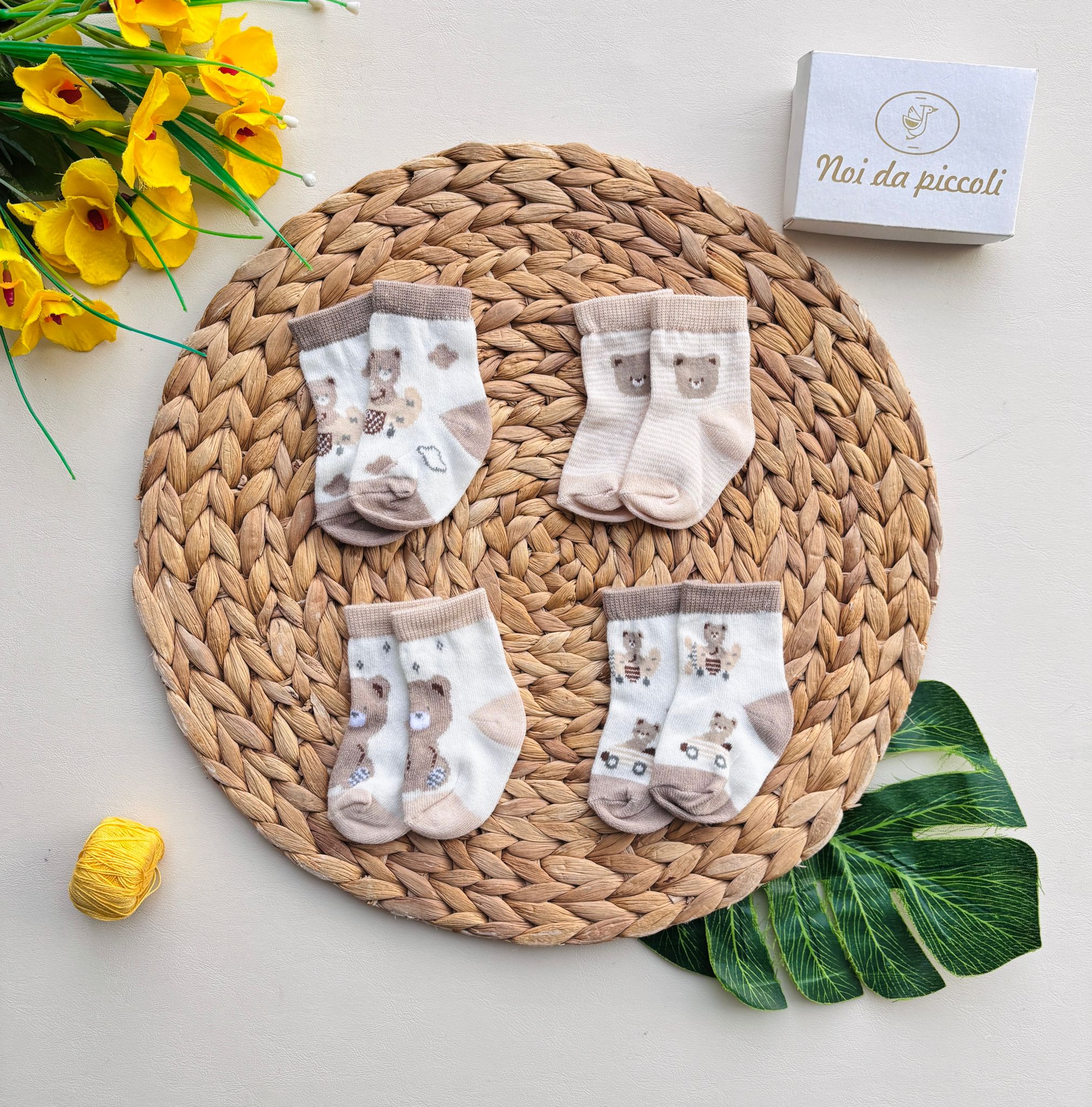 SET 4 PAIA DI CALZINI IN COTONE ORSETTI BEIGE - Noi da piccoli