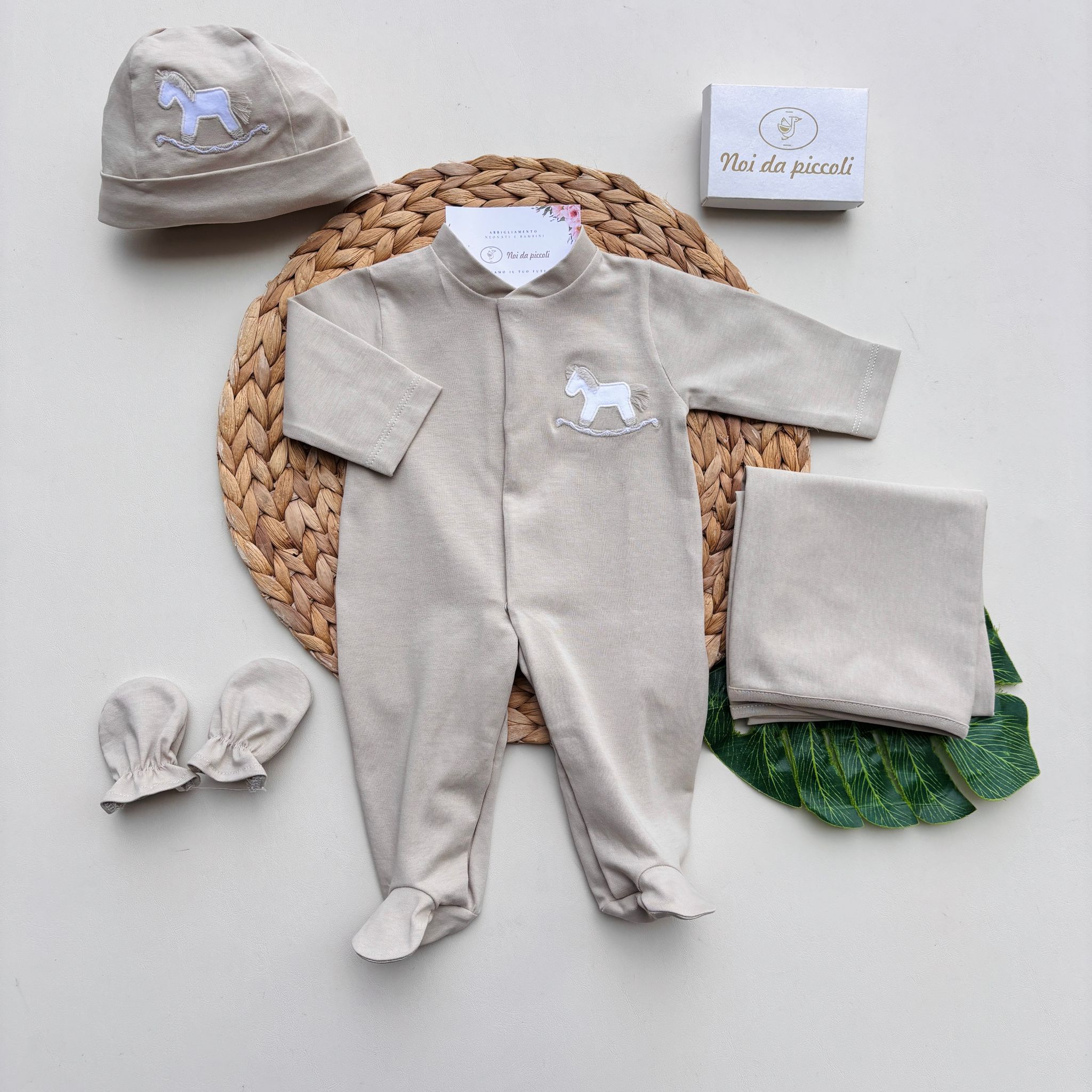 SET 4 PZ IN COTONE BEIGE - Noi da piccoli