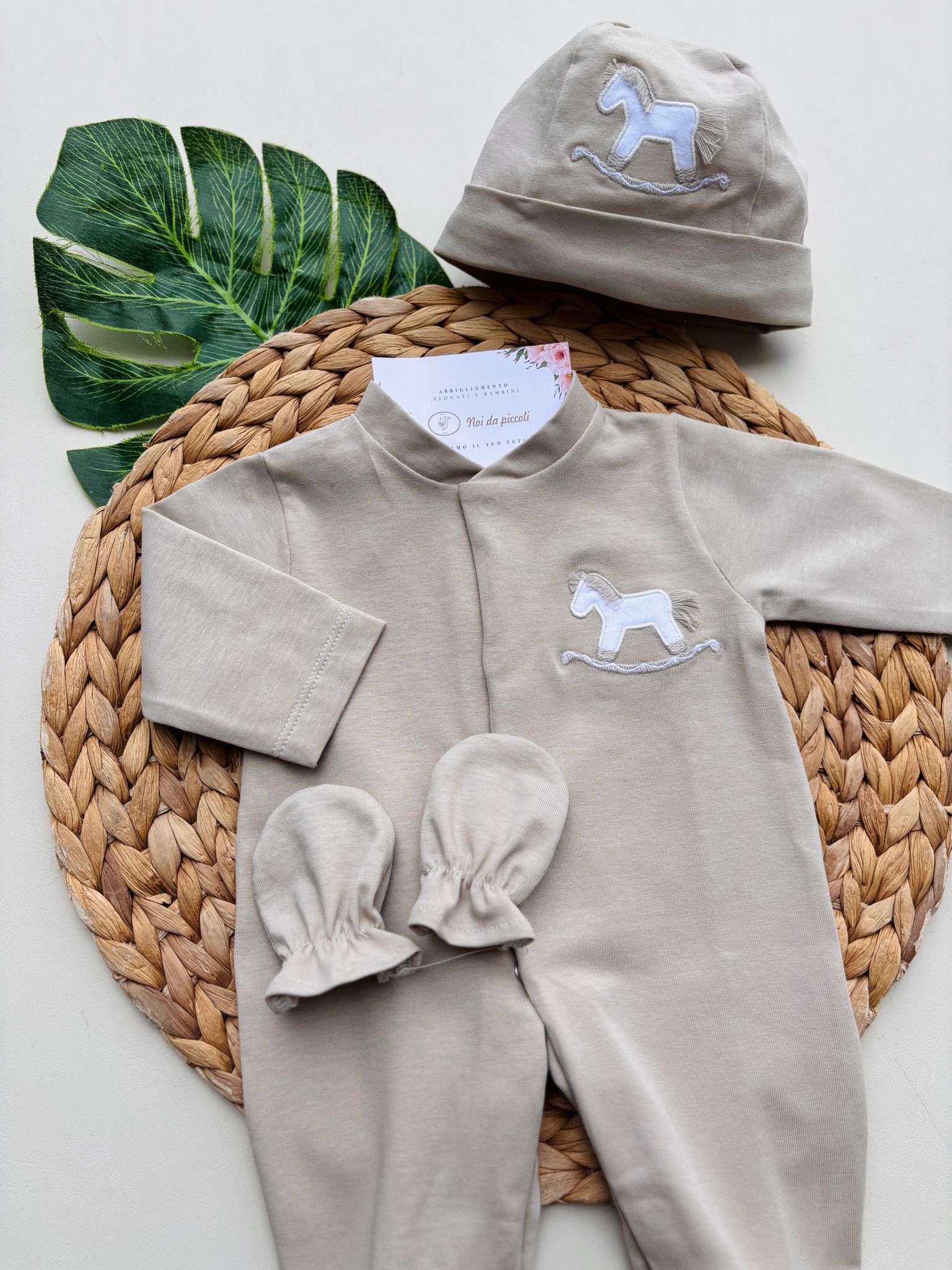 SET 4 PZ IN COTONE BEIGE - Noi da piccoli