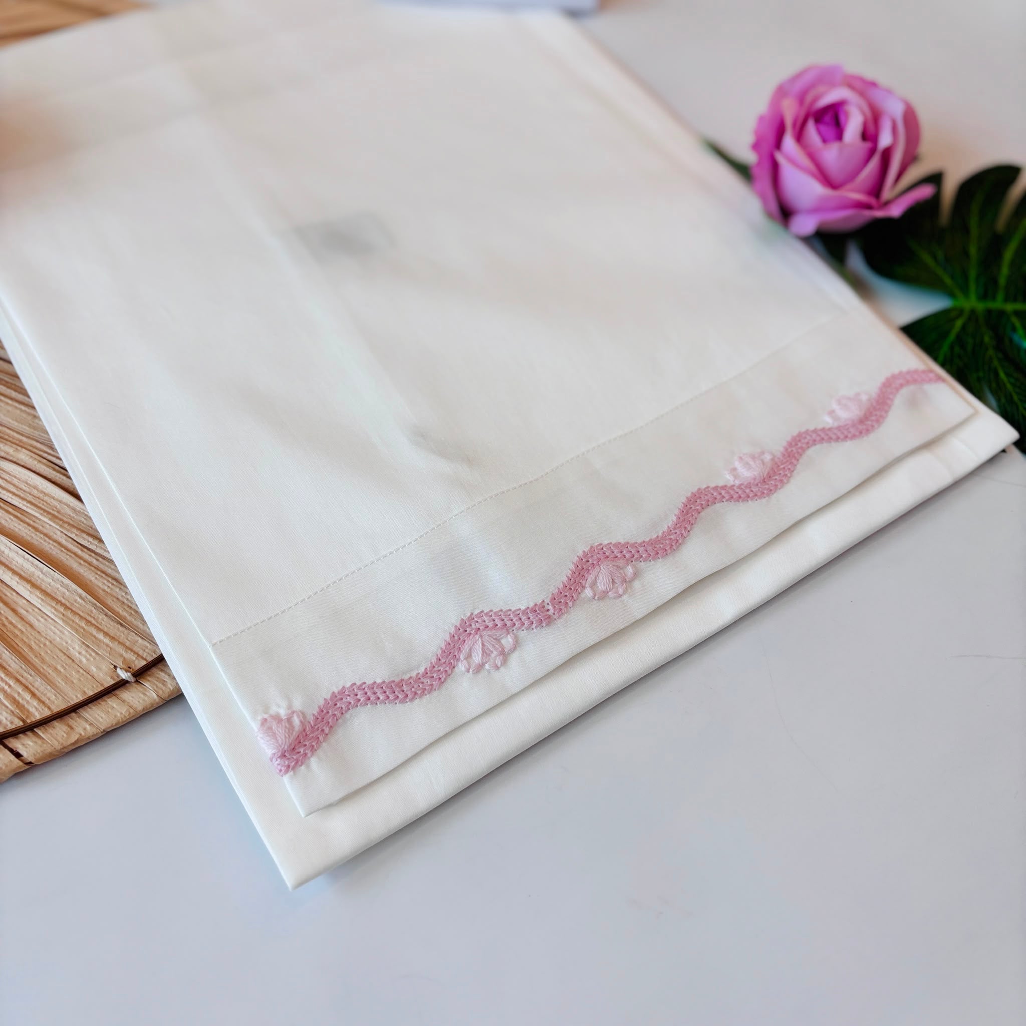 SET LENZUOLA 100 % COTONE PANNA E ONDINA ROSA - Noi da piccoli