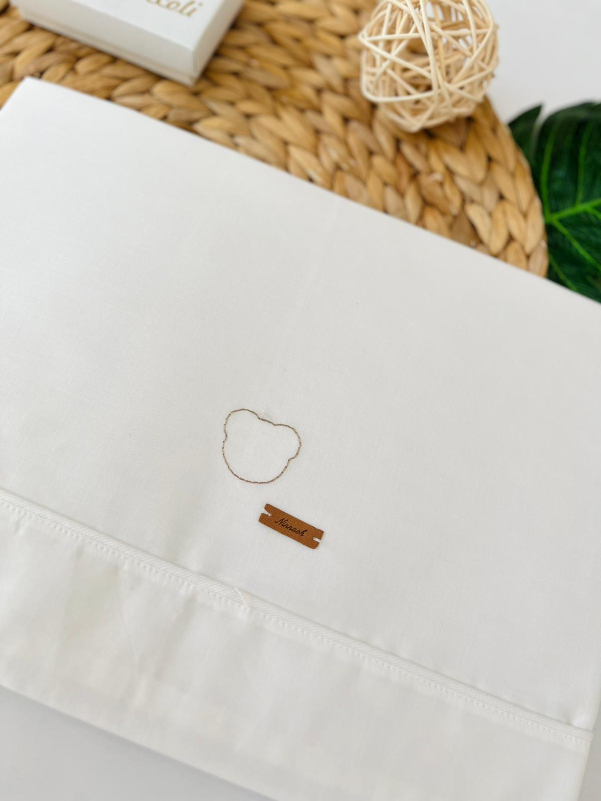 SET LENZUOLA CARROZZINA CON ORSETTO BIANCO BEIGE - Noi da piccoli