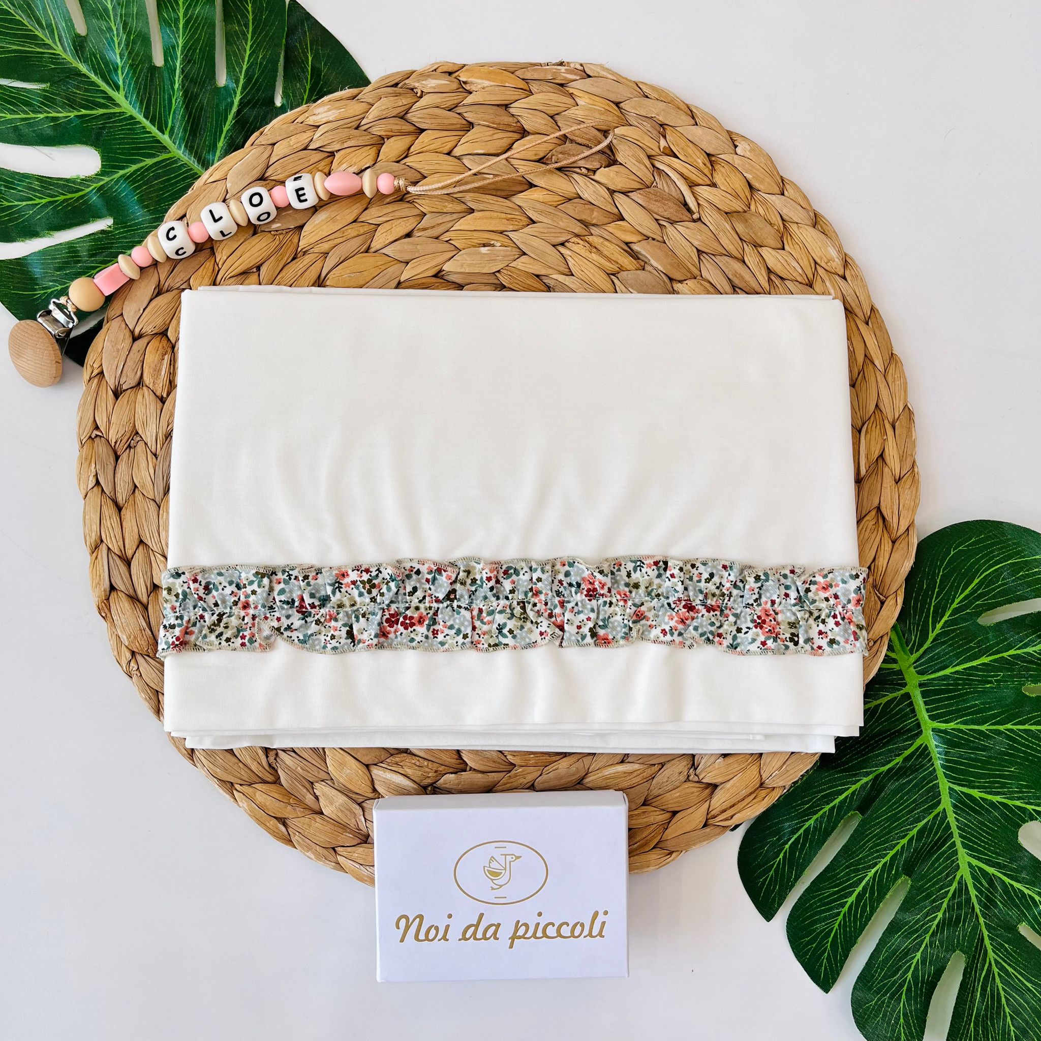 SET LENZUOLA CON BALZA FLOREALE 100 % COTONE BIANCO - Noi da piccoli