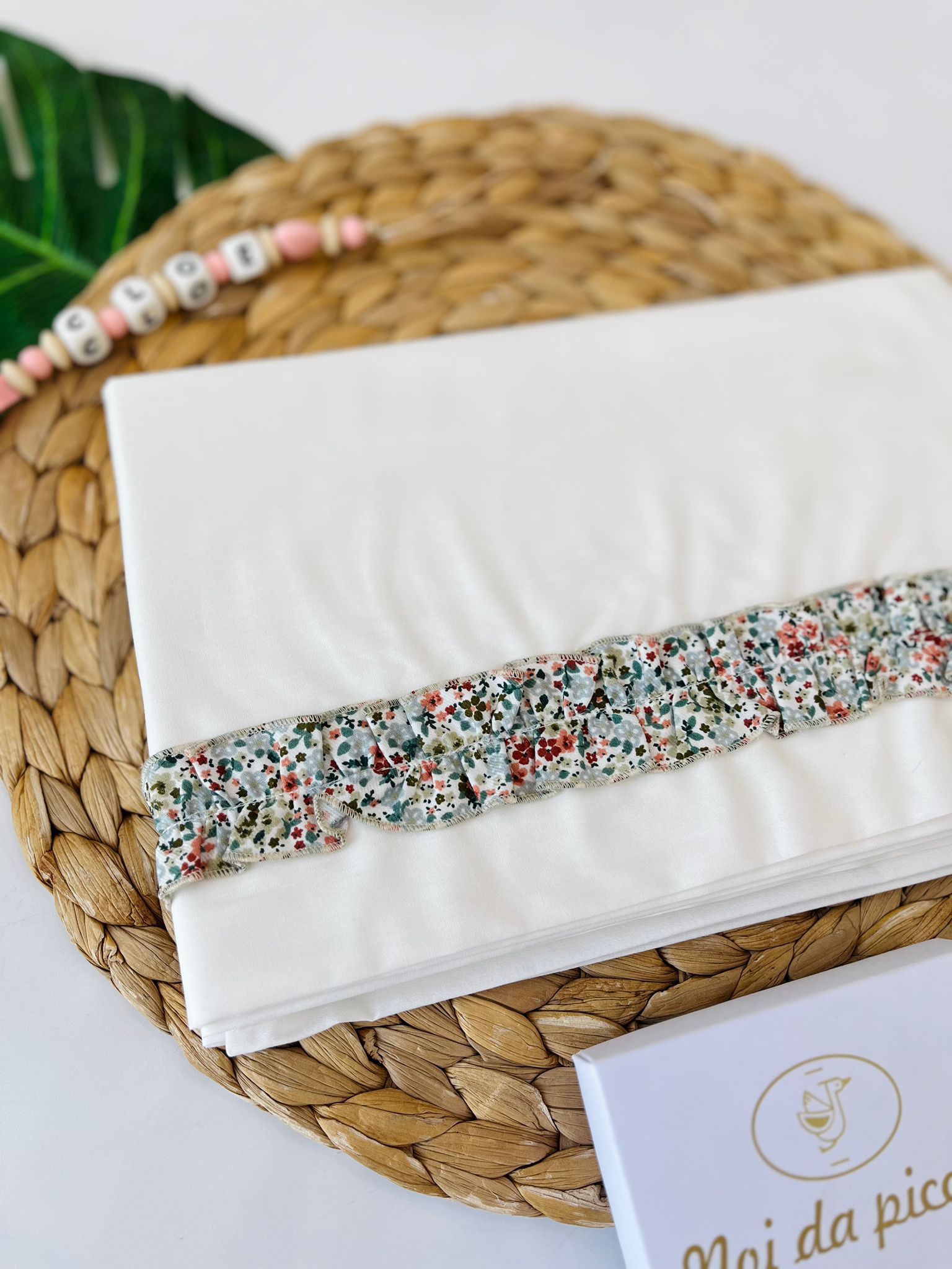 SET LENZUOLA CON BALZA FLOREALE 100 % COTONE BIANCO - Noi da piccoli