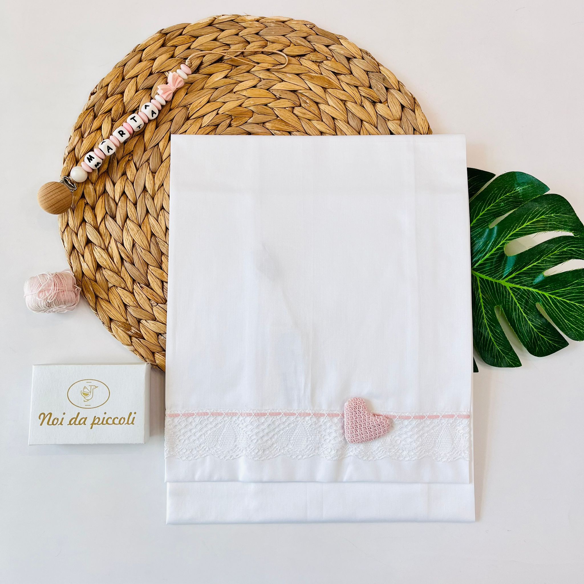 SET LENZUOLA CUORE 100 % COTONE BIANCO ROSA CIPRIA - Noi da piccoli