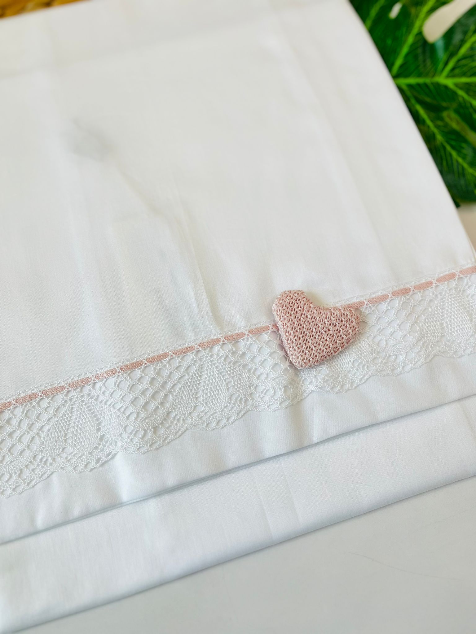 SET LENZUOLA CUORE 100 % COTONE BIANCO ROSA CIPRIA - Noi da piccoli