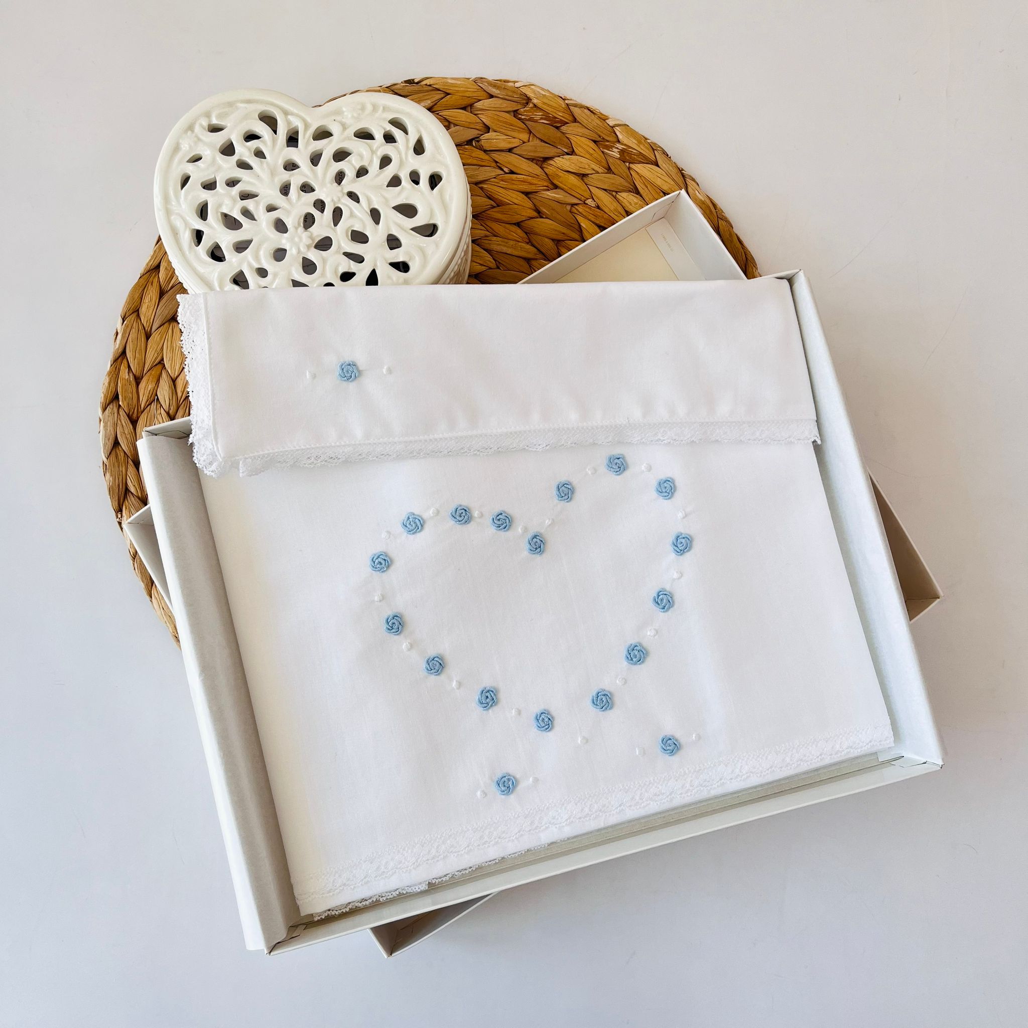 SET LENZUOLA CUORE 100 % COTONE CIELO - Noi da piccoli