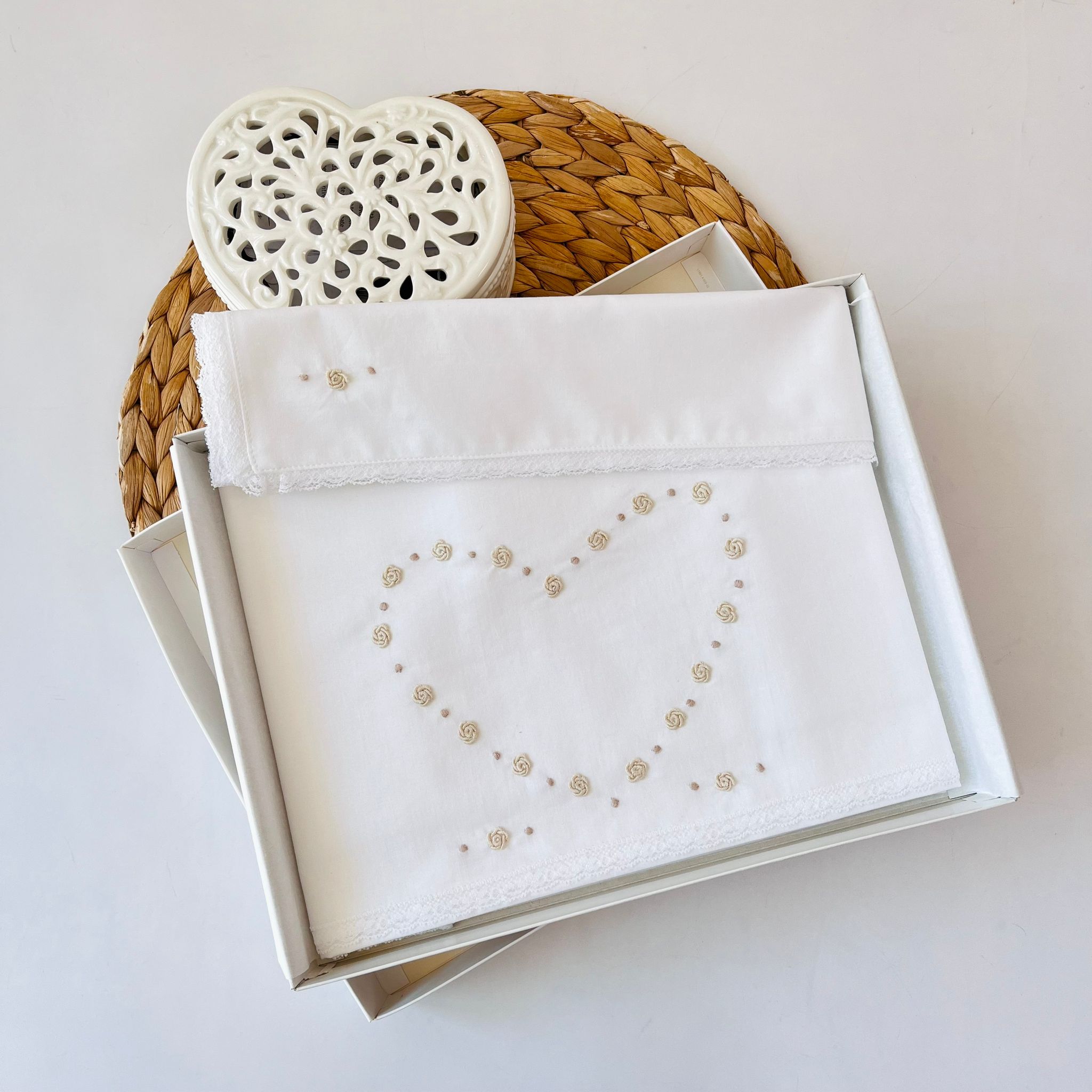 SET LENZUOLA CUORE 100 % COTONE ECRU - Noi da piccoli