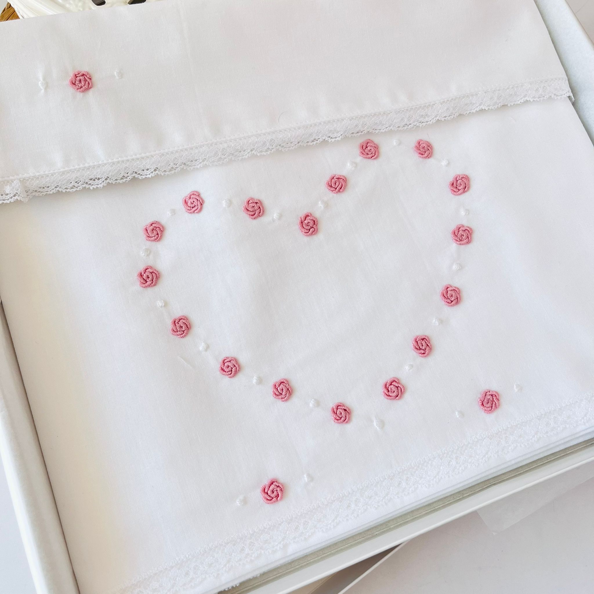 SET LENZUOLA CUORE 100 % COTONE ROSA - Noi da piccoli