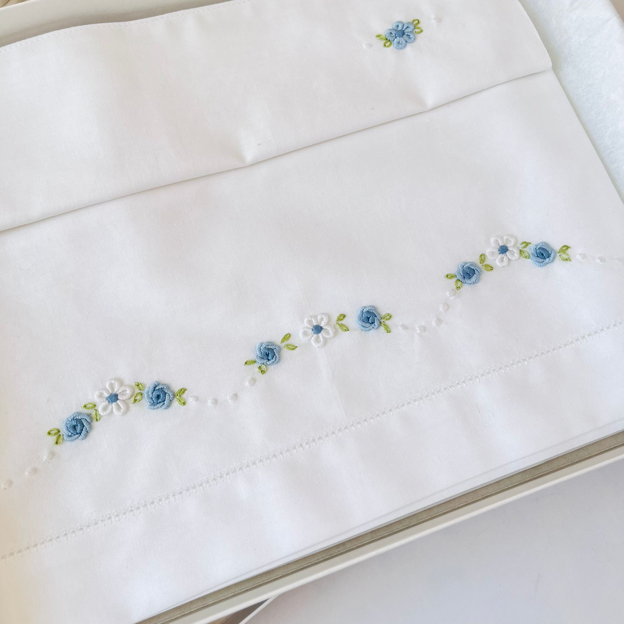 SET LENZUOLA FILO DI FIORI 100 % COTONE CIELO - Noi da piccoli