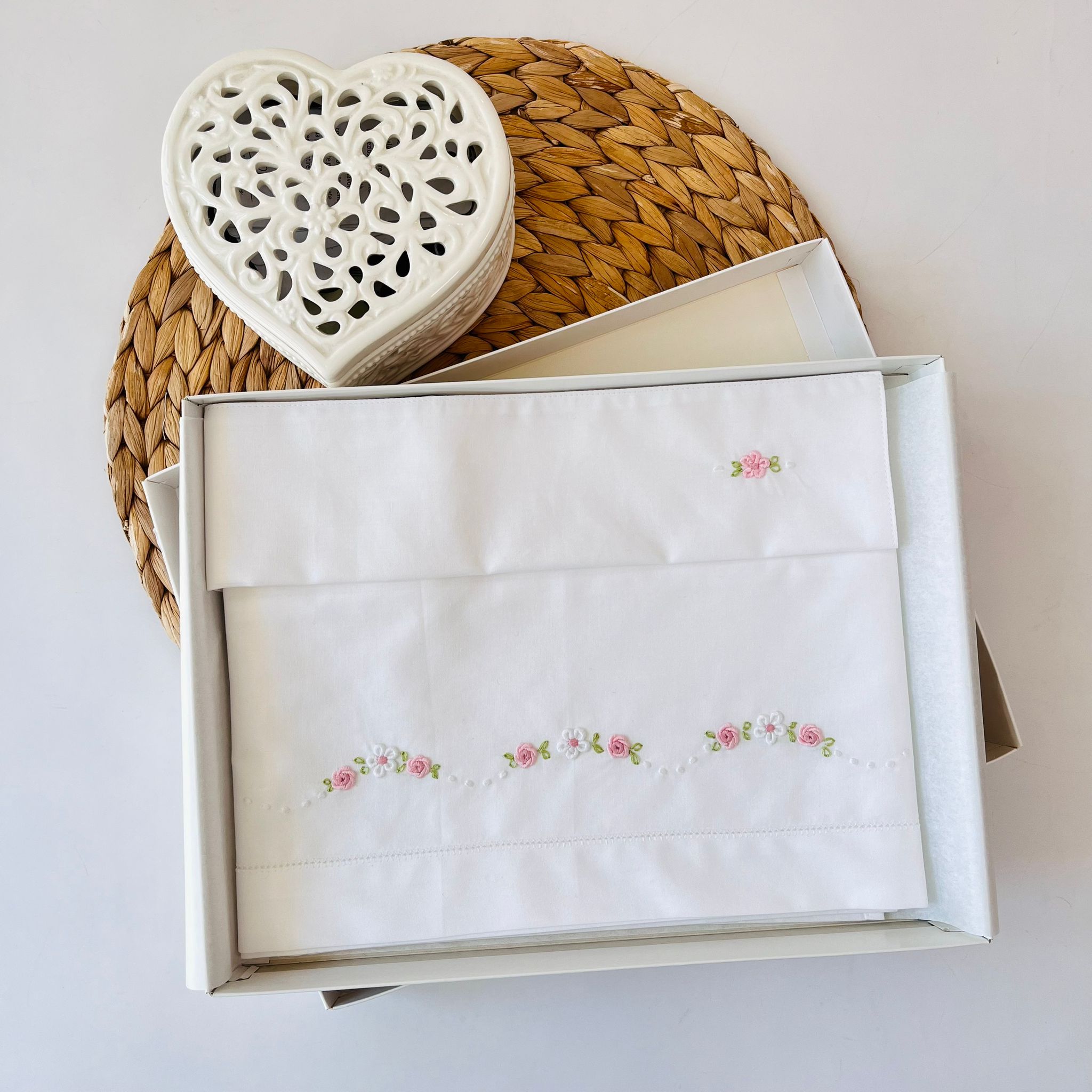SET LENZUOLA FILO DI FIORI 100 % COTONE ROSA - Noi da piccoli