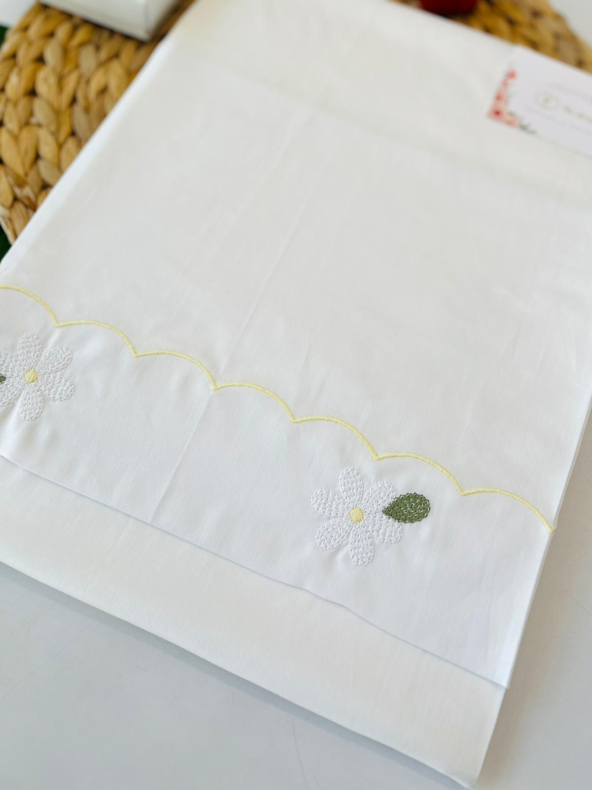 SET LENZUOLA MARGHERITA 100 % COTONE BIANCO GIALLO - Noi da piccoli