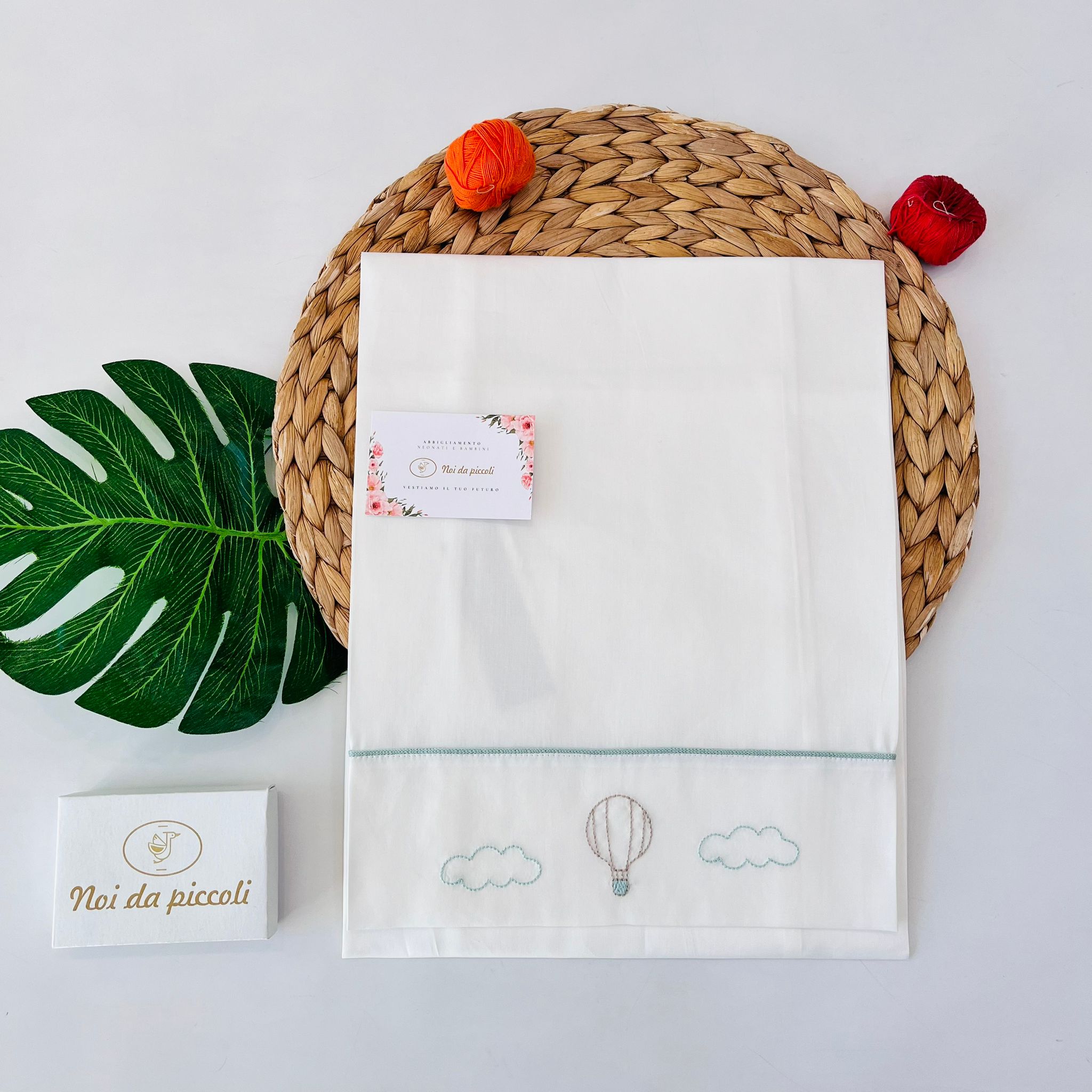 SET LENZUOLA MONGOLFIERA 100 % COTONE VERDE SALVIA - Noi da piccoli