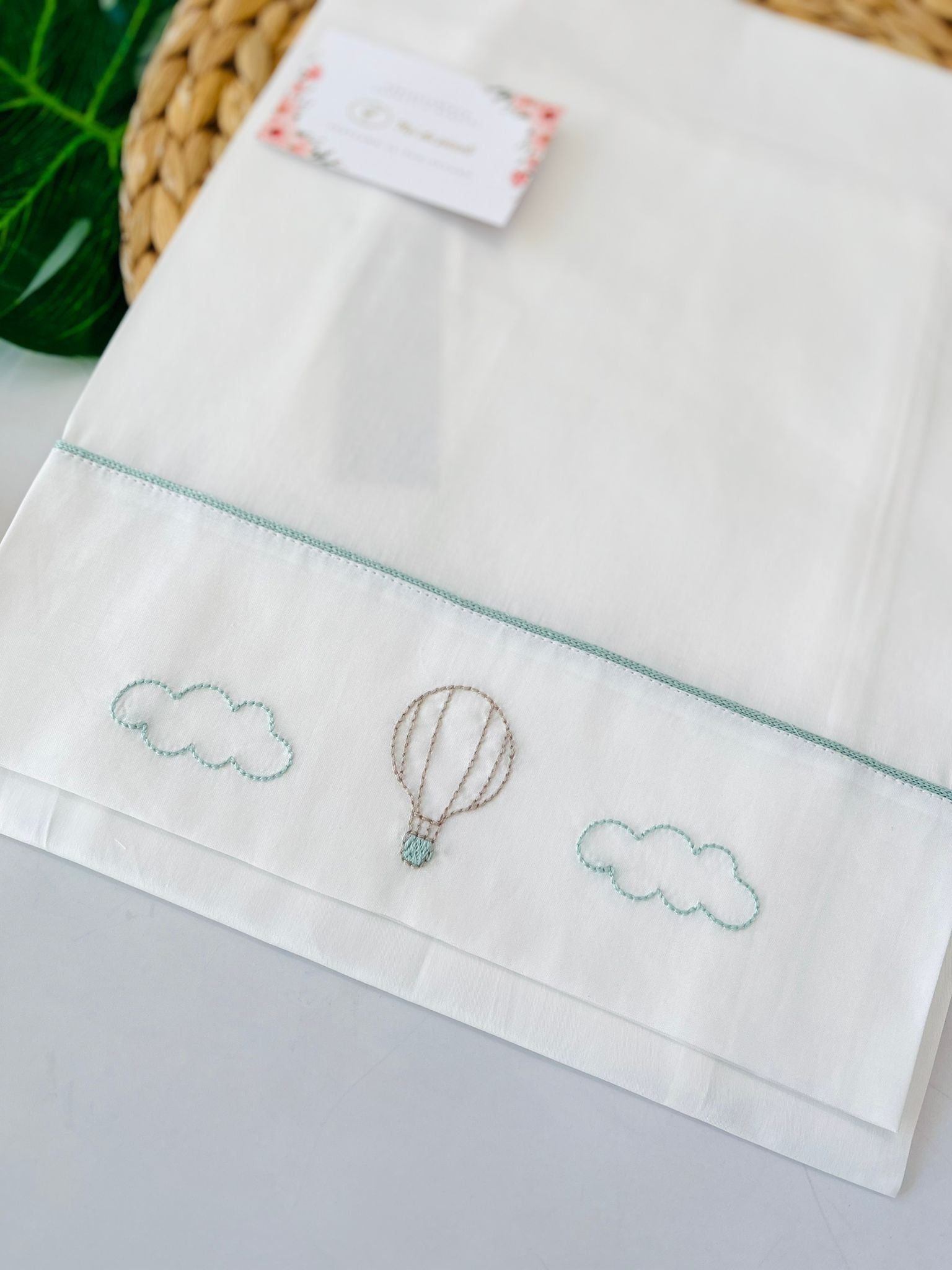 SET LENZUOLA MONGOLFIERA 100 % COTONE VERDE SALVIA - Noi da piccoli