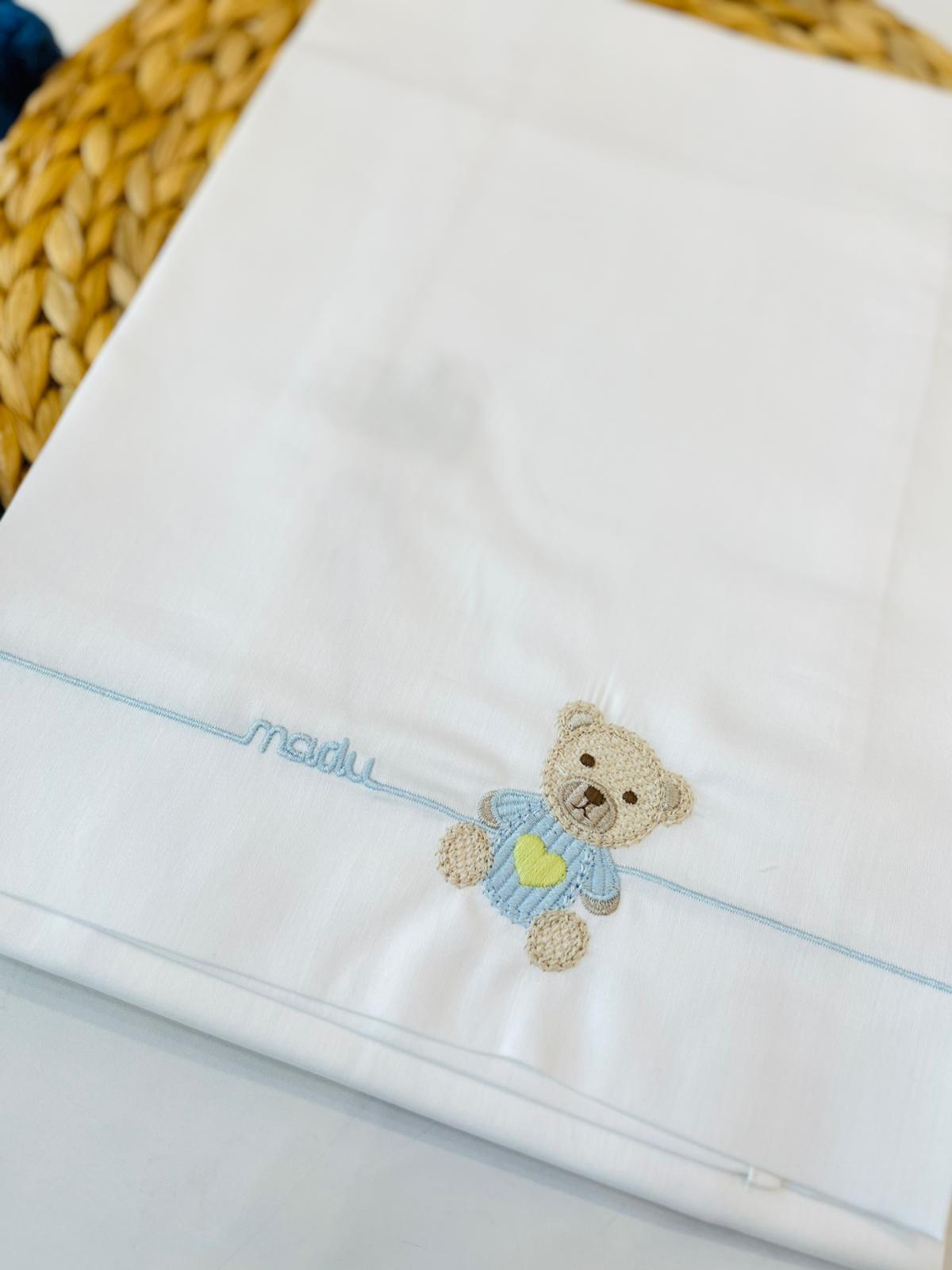 SET LENZUOLA ORSO 100 % COTONE POLVERE LIME - Noi da piccoli