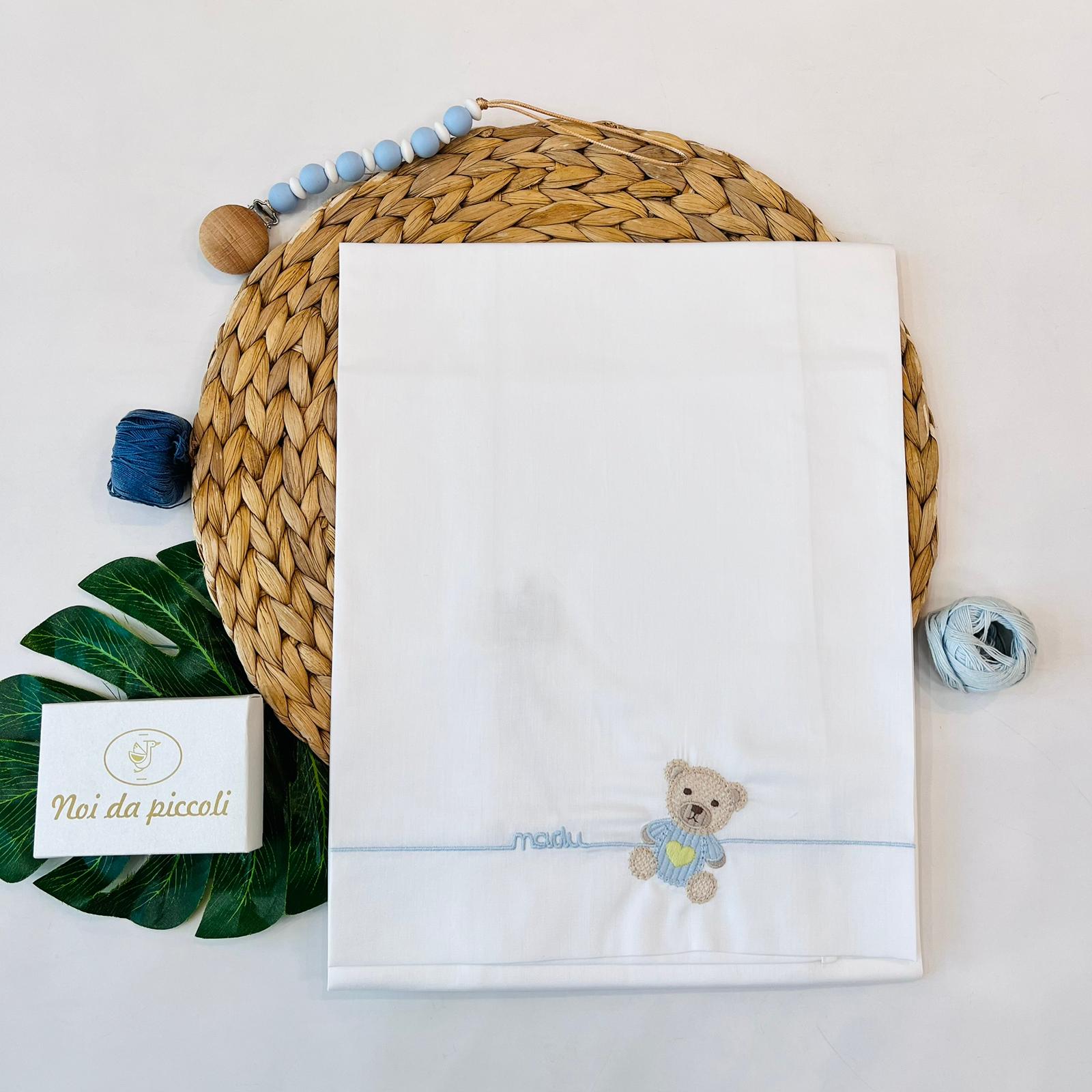 SET LENZUOLA ORSO 100 % COTONE POLVERE LIME - Noi da piccoli