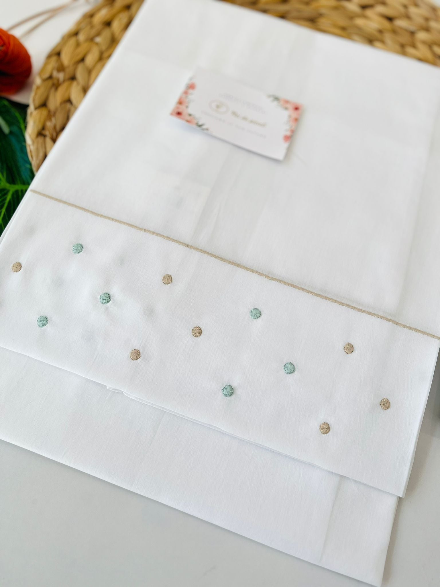 SET LENZUOLA POIS 100 % COTONE VERDE SALVIA - Noi da piccoli