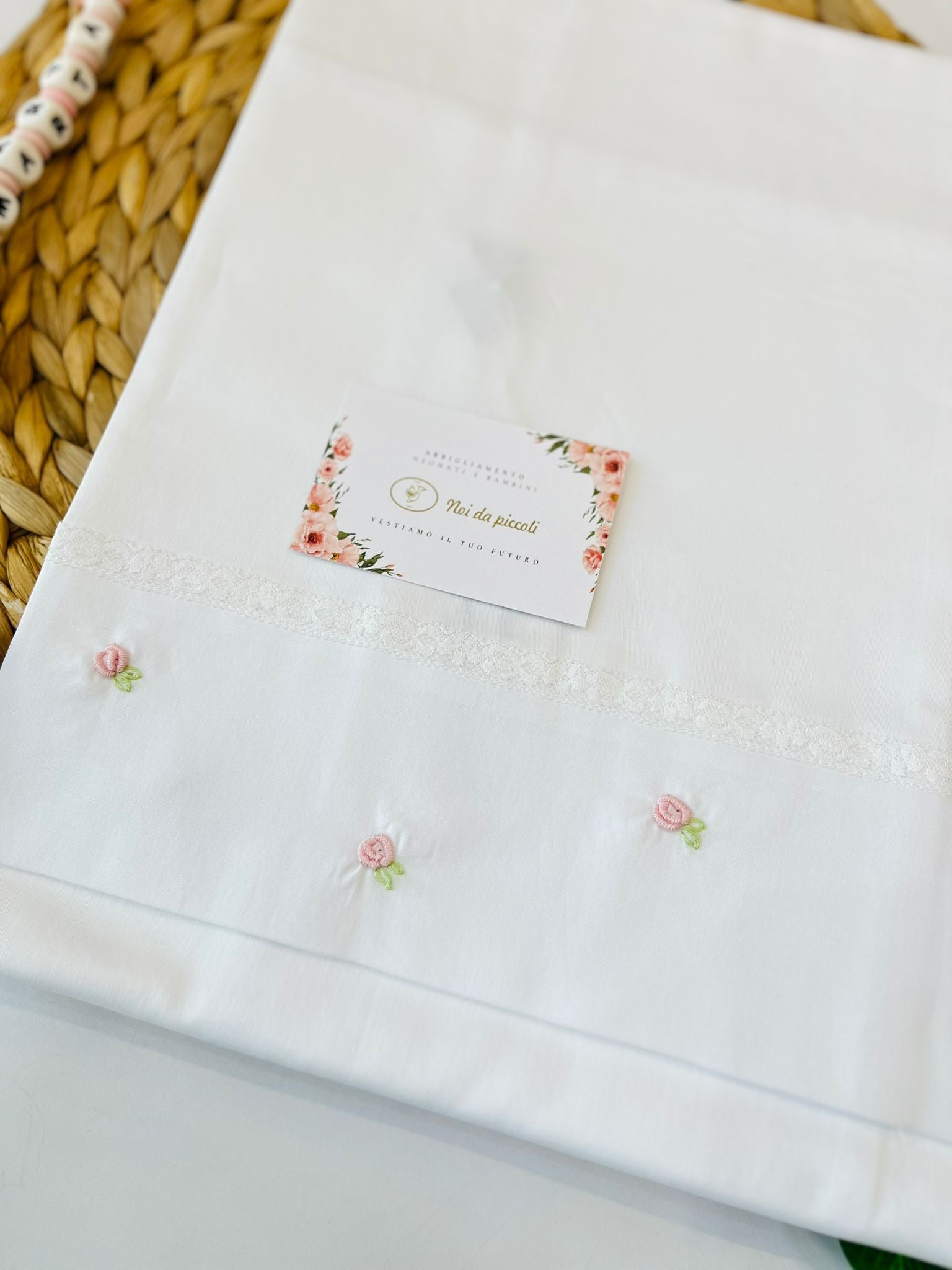 SET LENZUOLA ROSELLINA PUNTO VAPORE 100 % COTONE ROSA LIME - Noi da piccoli