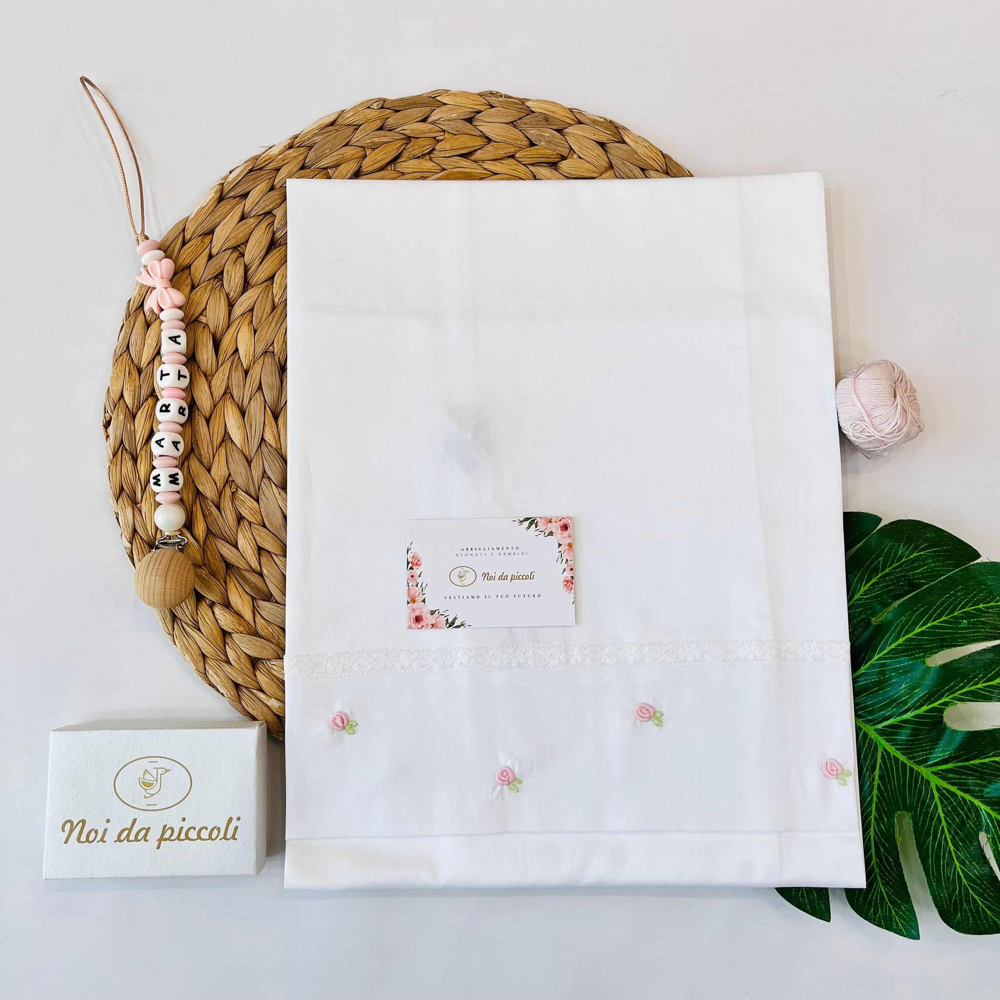 SET LENZUOLA ROSELLINA PUNTO VAPORE 100 % COTONE ROSA LIME - Noi da piccoli