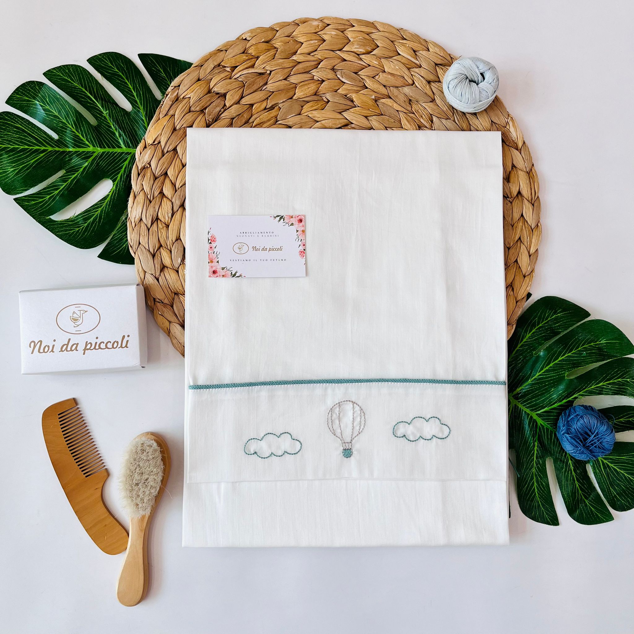 SET LENZUOLINO MONGOLFIERA Cotone VERDE SALVIA - Noi da piccoli