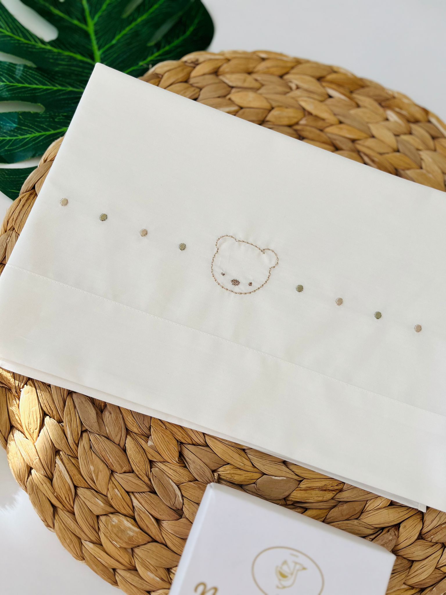 SET LENZUOLO CON POIS E ORSETTO 100 % COTONE BIANCO - Noi da piccoli