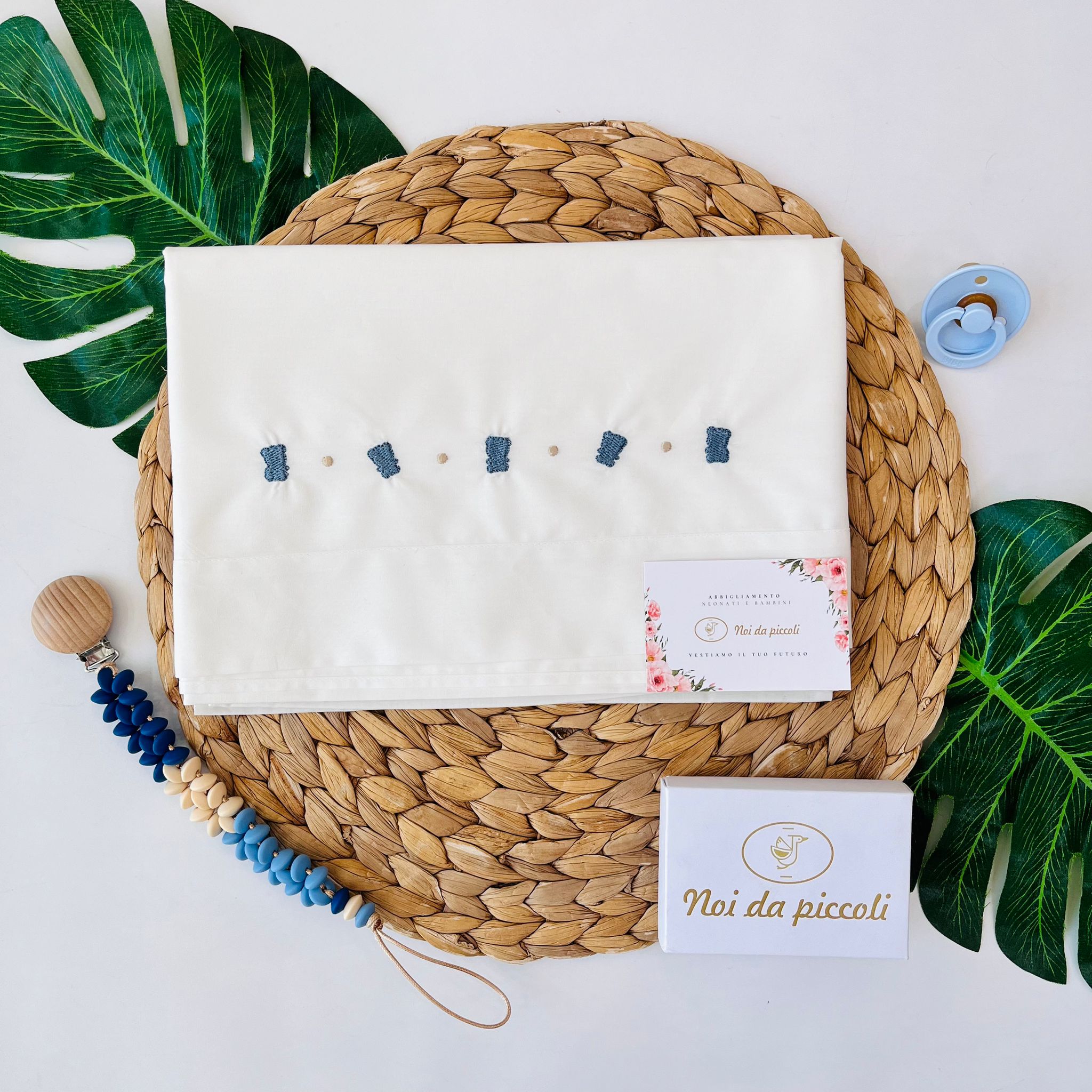 SET LENZUOLO ORSETTI SAGOMATI Cotone PANNA E AVION - Noi da piccoli