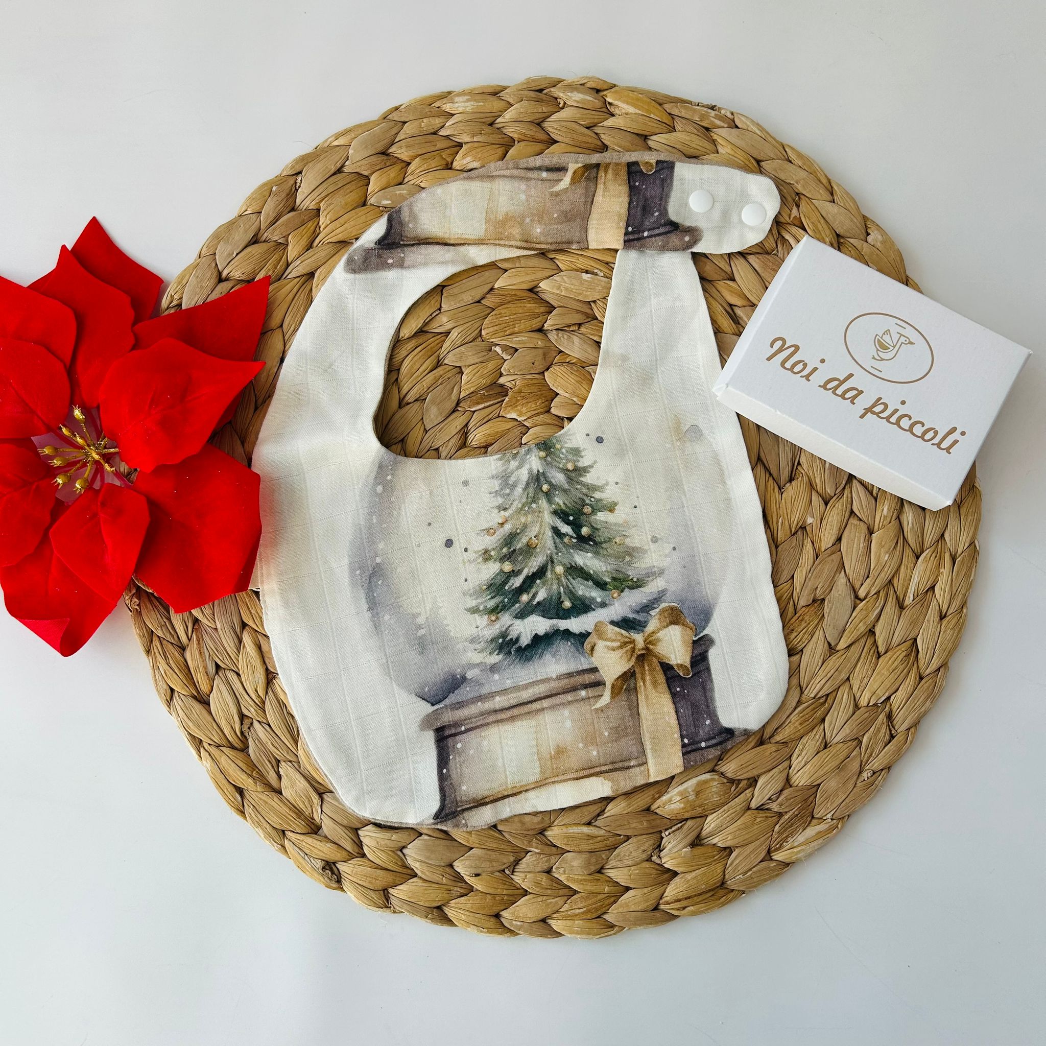 SET MUSSOLA E BAVETTA NATALE BIANCO - Noi da piccoli