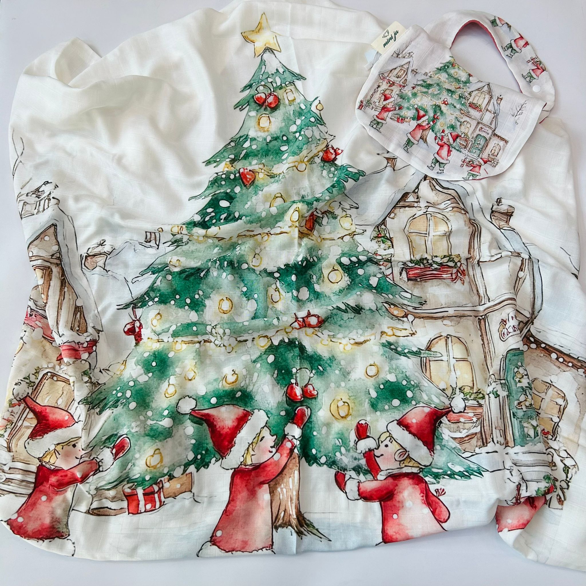 SET MUSSOLA E BAVETTA NATALE BIANCO - Noi da piccoli