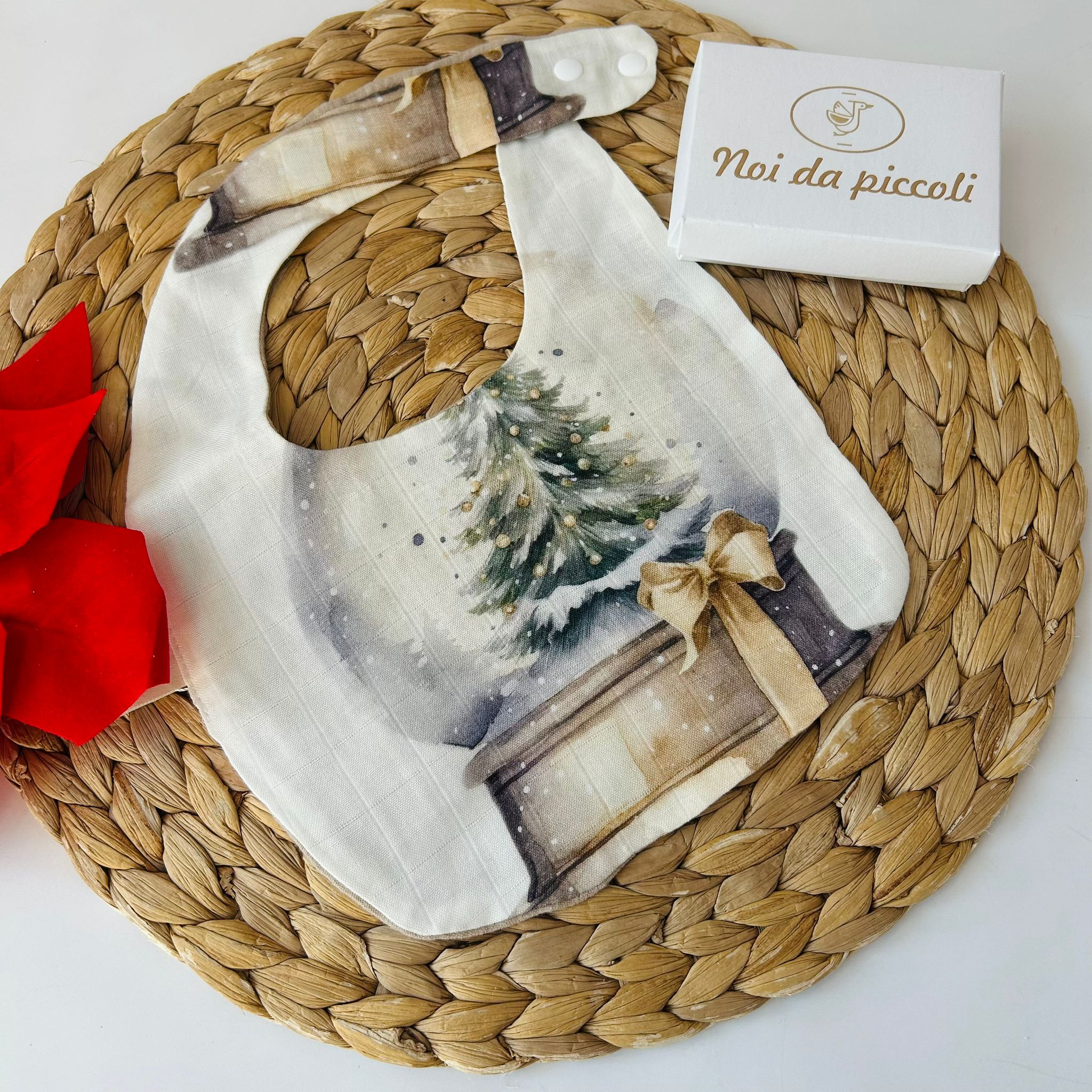 SET MUSSOLA E BAVETTA NATALE BIANCO - Noi da piccoli