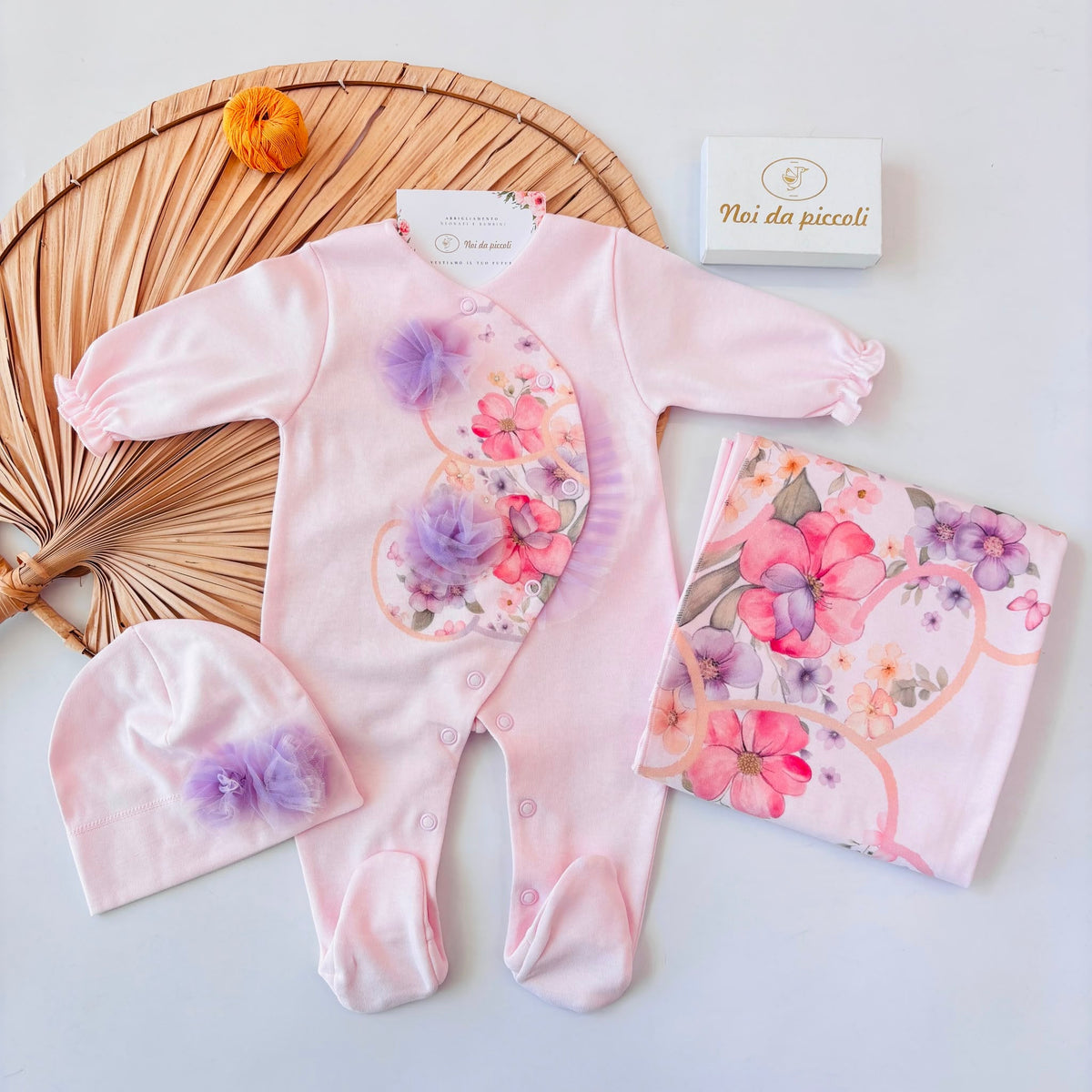 SET NASCITA in cotone caldo mix fiorellini ROSA - Noi da piccoli