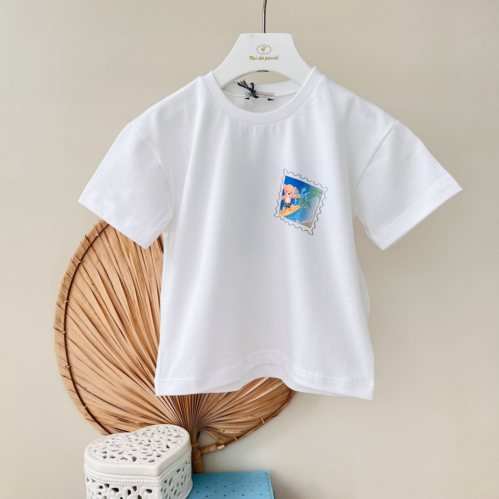 T - SHIRT 100 % COTONE BIANCO FRANCOBOLLO - Noi da piccoli