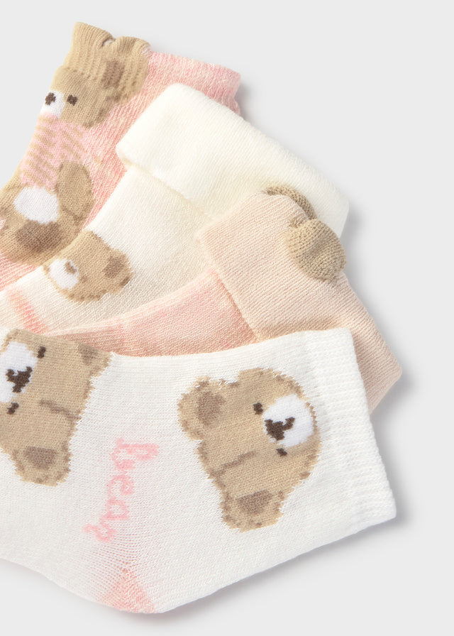 SET CALZINI IN COTONE CALDO ROSA CON ORSETTI