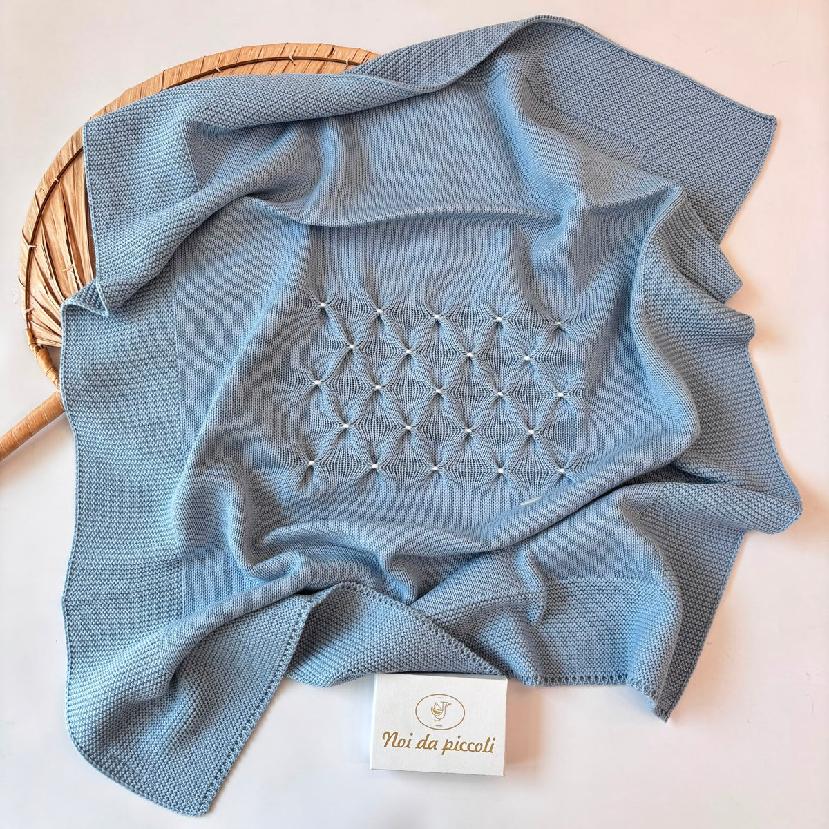 COORDINATO NASCITA lana con punto smock CIELO