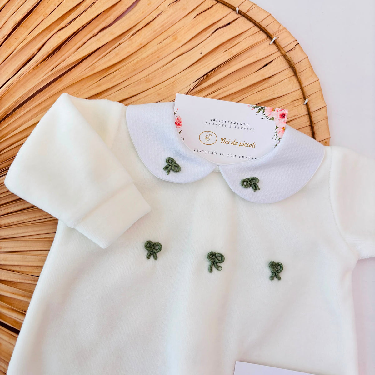 Tutina Fiocchettini in Ciniglia Panna Salvia Bebe' Margo'