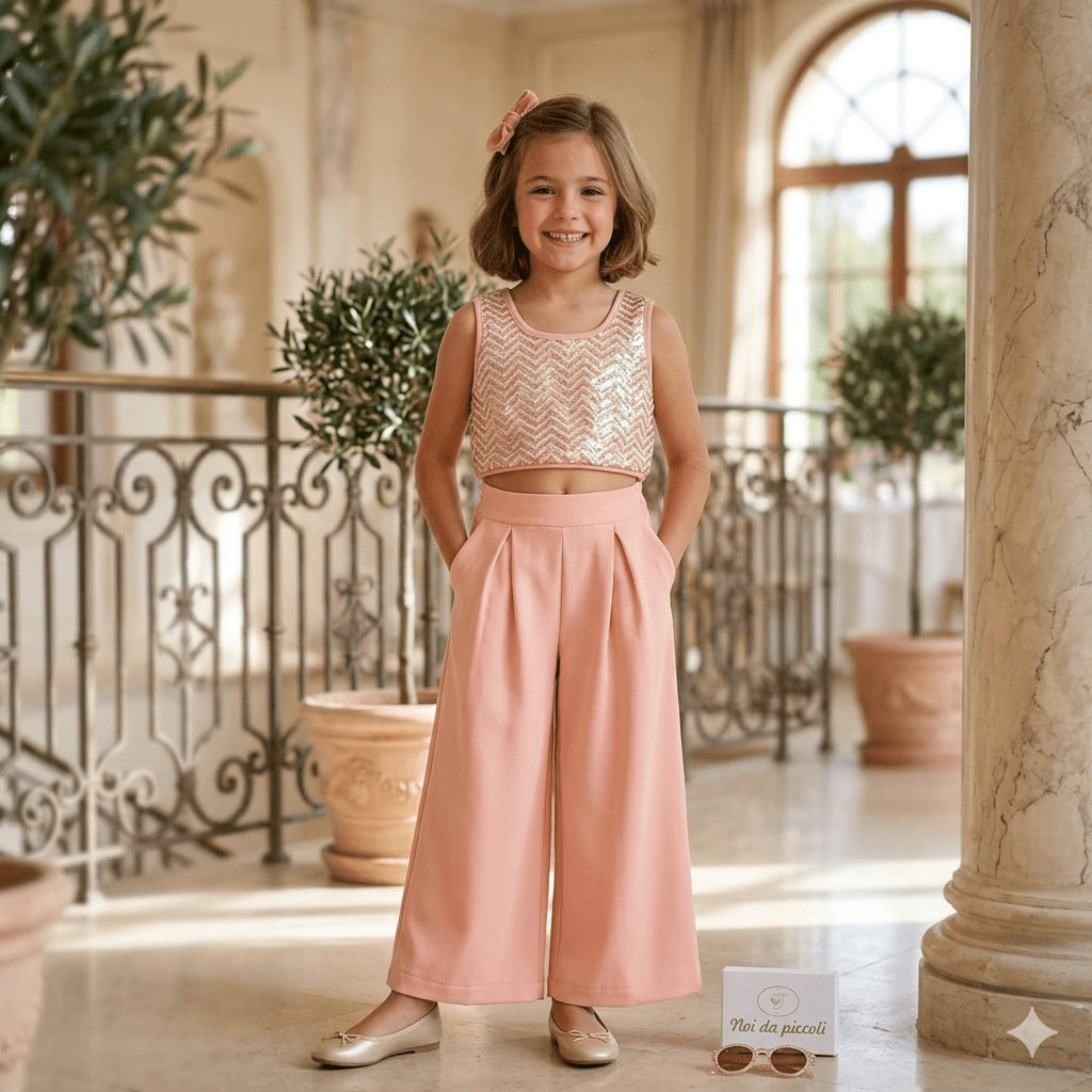 TOP CON PANTALONE PALAZZO ROSA - Noi da piccoli